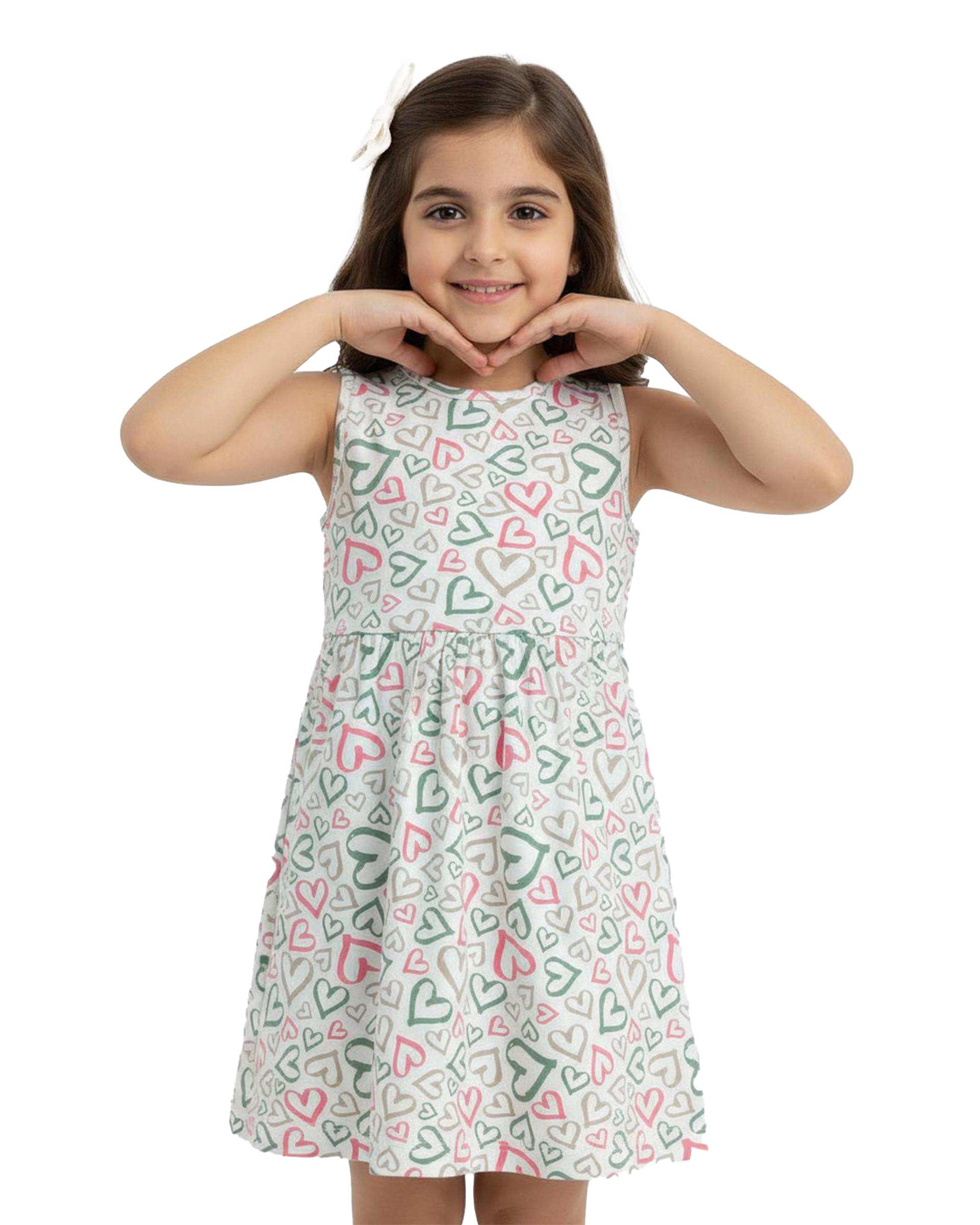 پیراهن دخترانه سبز فیورلا Fiorella طرح قلب سبز کد 35214