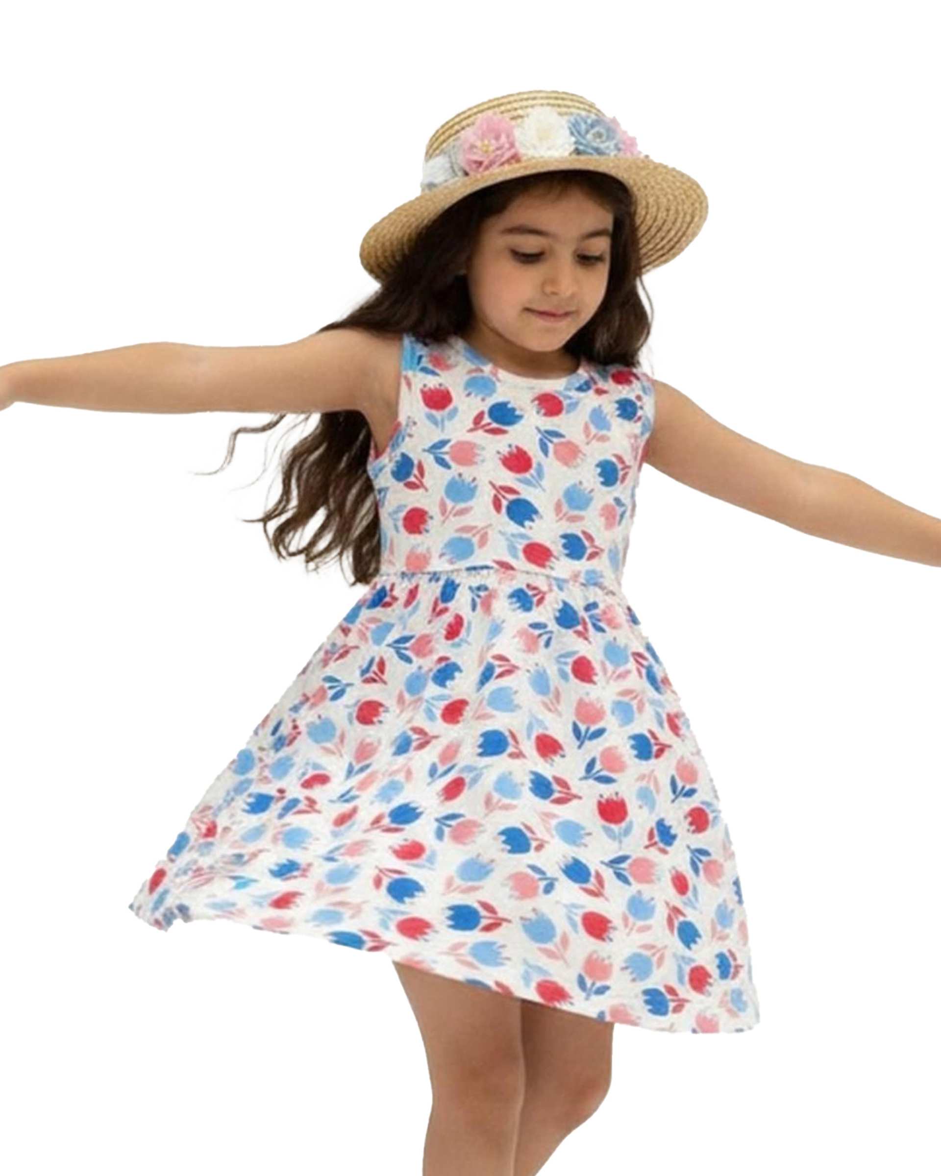 پیراهن دخترانه کرم فیورلا Fiorella طرح گل رز کد 35213