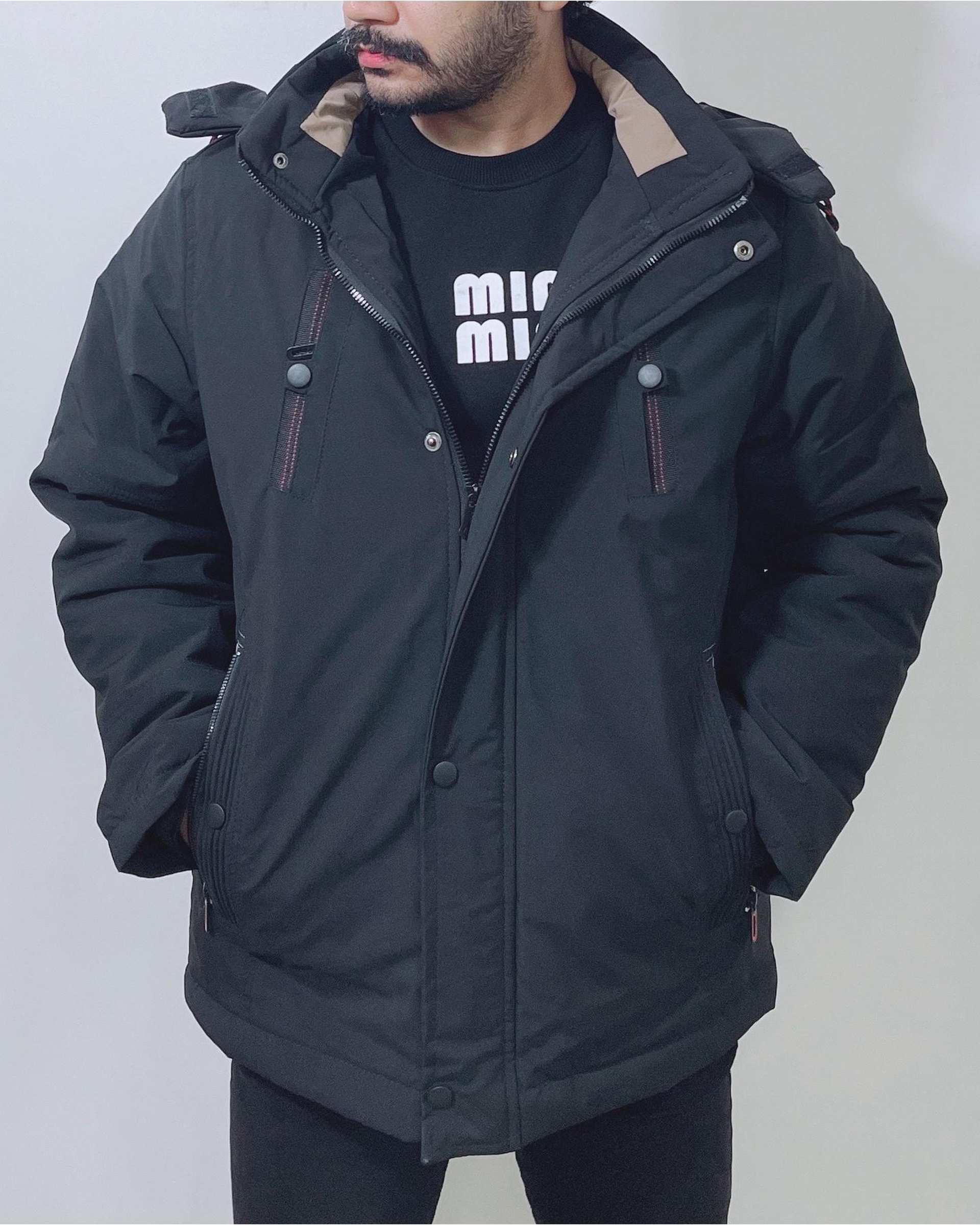 کاپشن مردانه کتان ضد آب مشکی دیورسو Diverso کد 4834