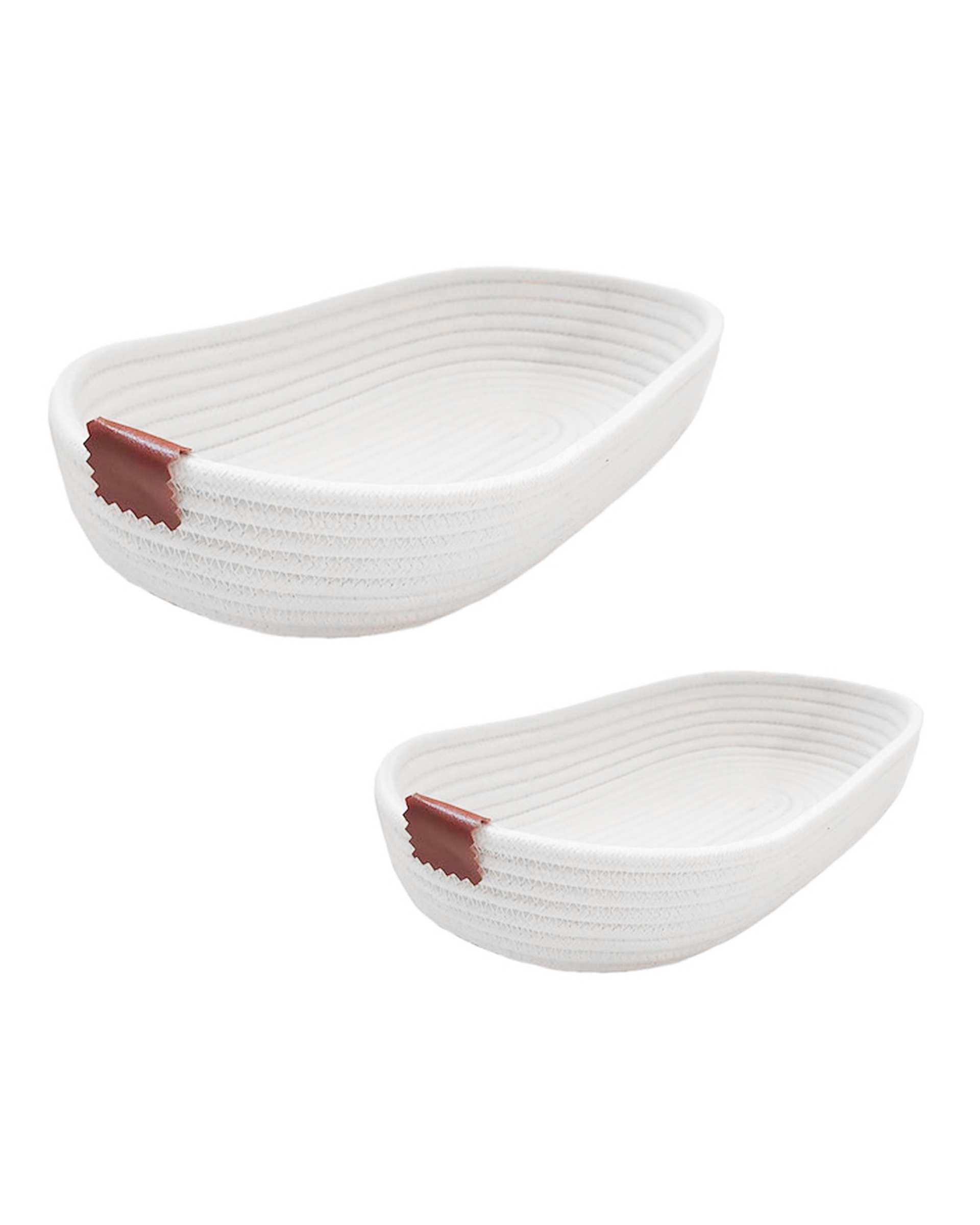 سبد نان و سبزی بیضی سفید مدل قیطان دوزی بسته 2 عددی