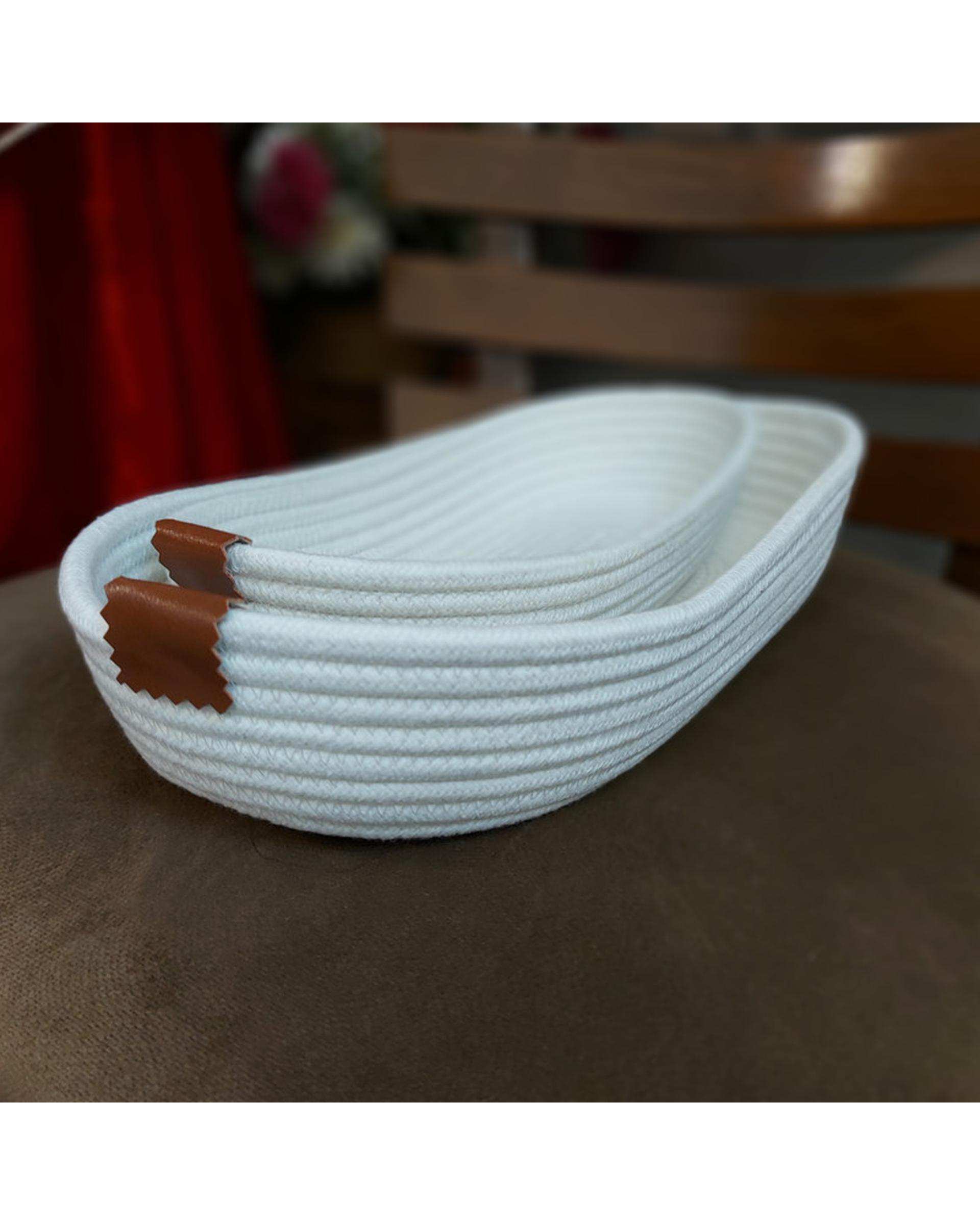 سبد نان و سبزی بیضی سفید مدل قیطان دوزی بسته 2 عددی