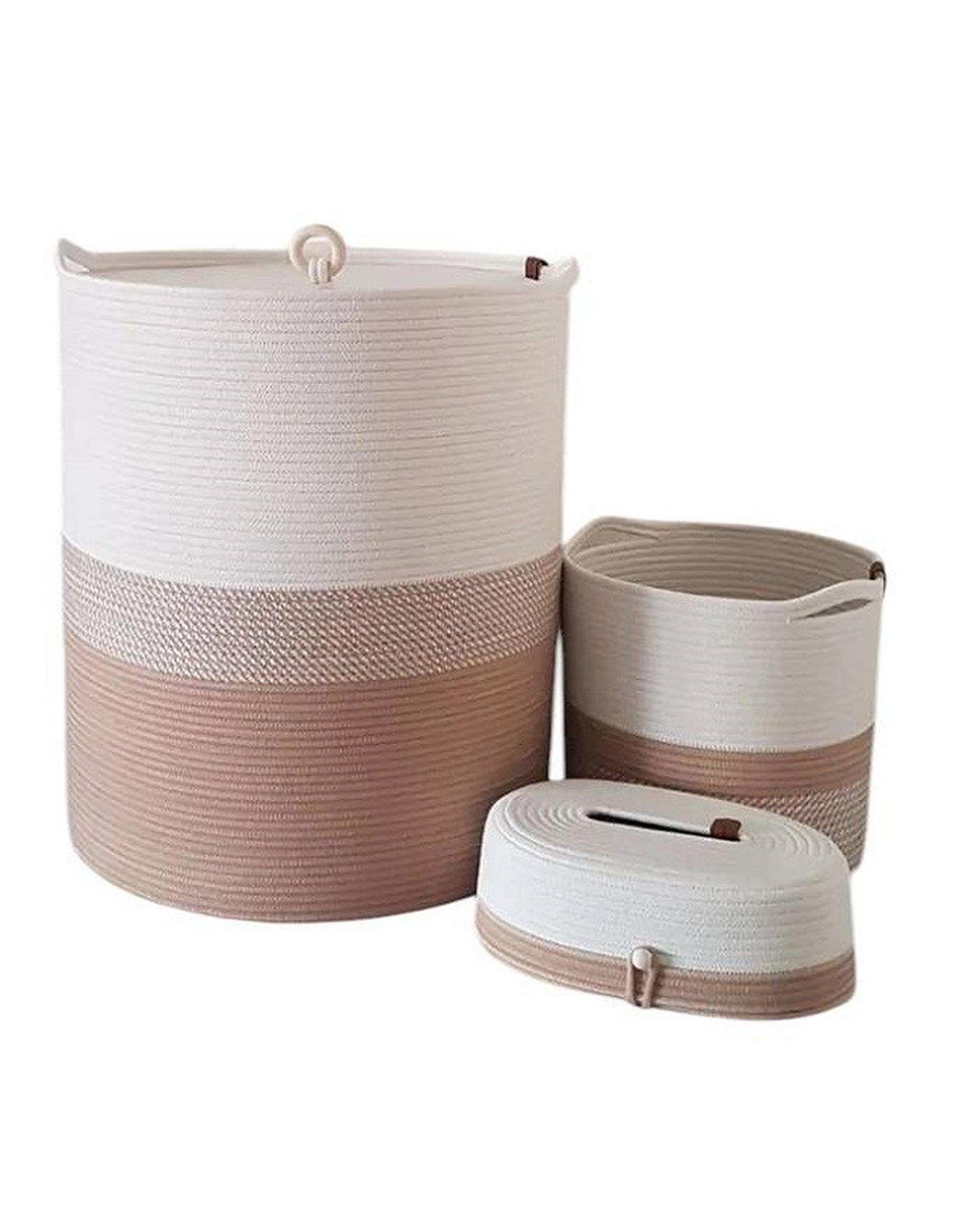 سبد لباس کرم سفید مدل ms1 مجموعه 3 عددی