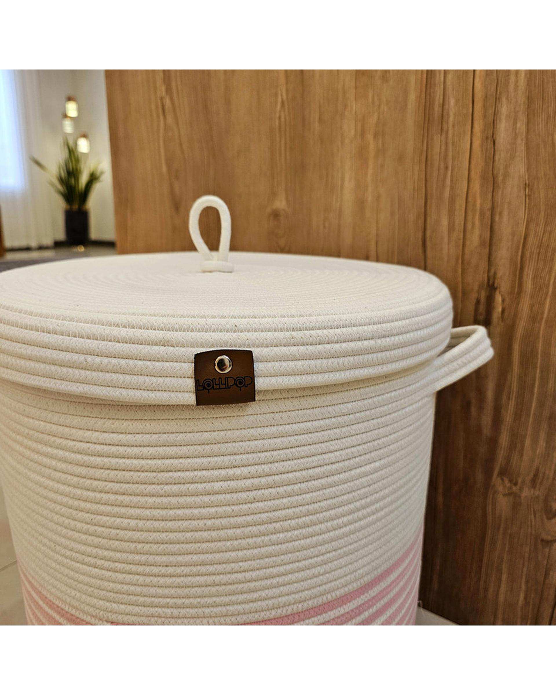 سبد لباس صورتی سفید مدل N2