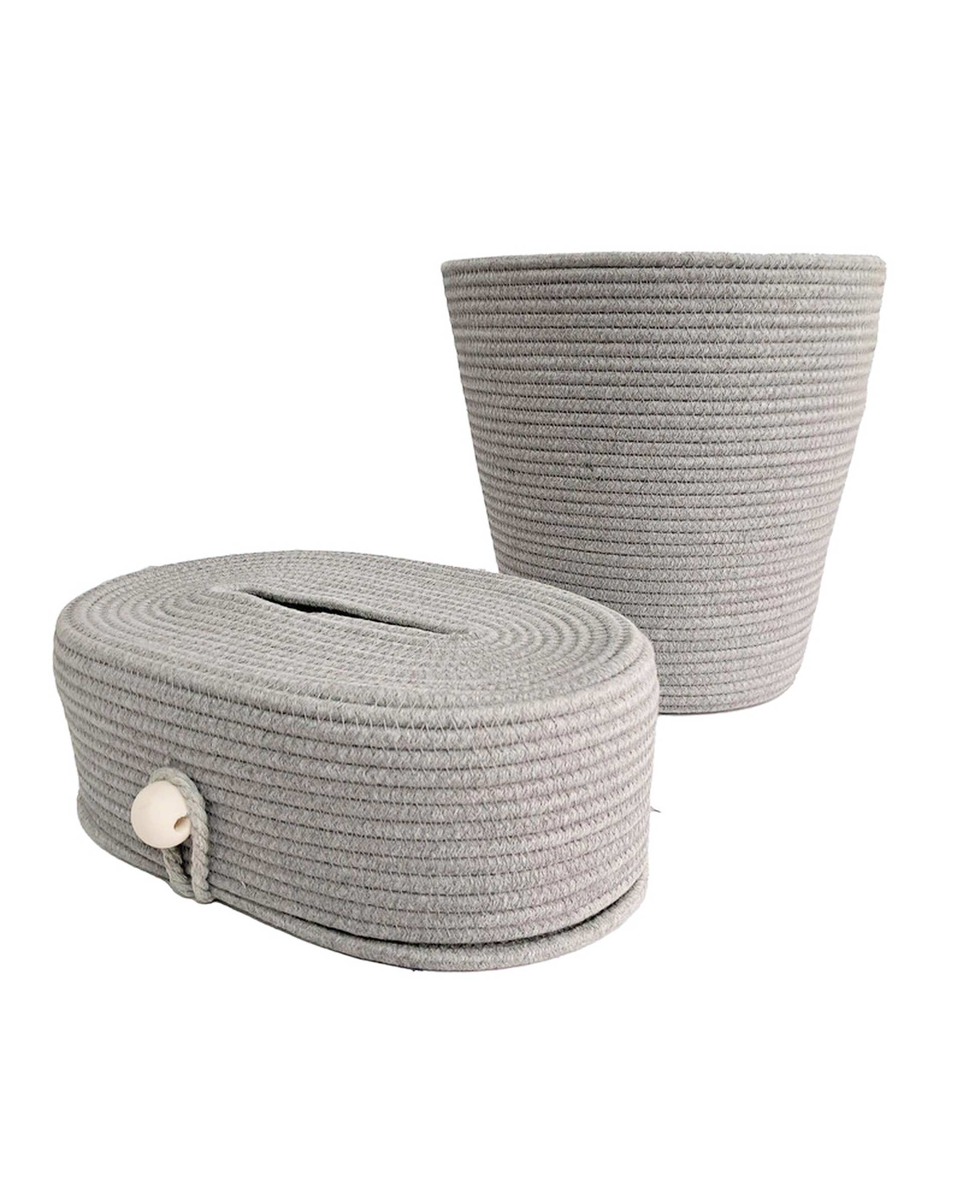 ست سطل و جای دستمال کاغذی طوسی روشن مدل قیطان کد N108