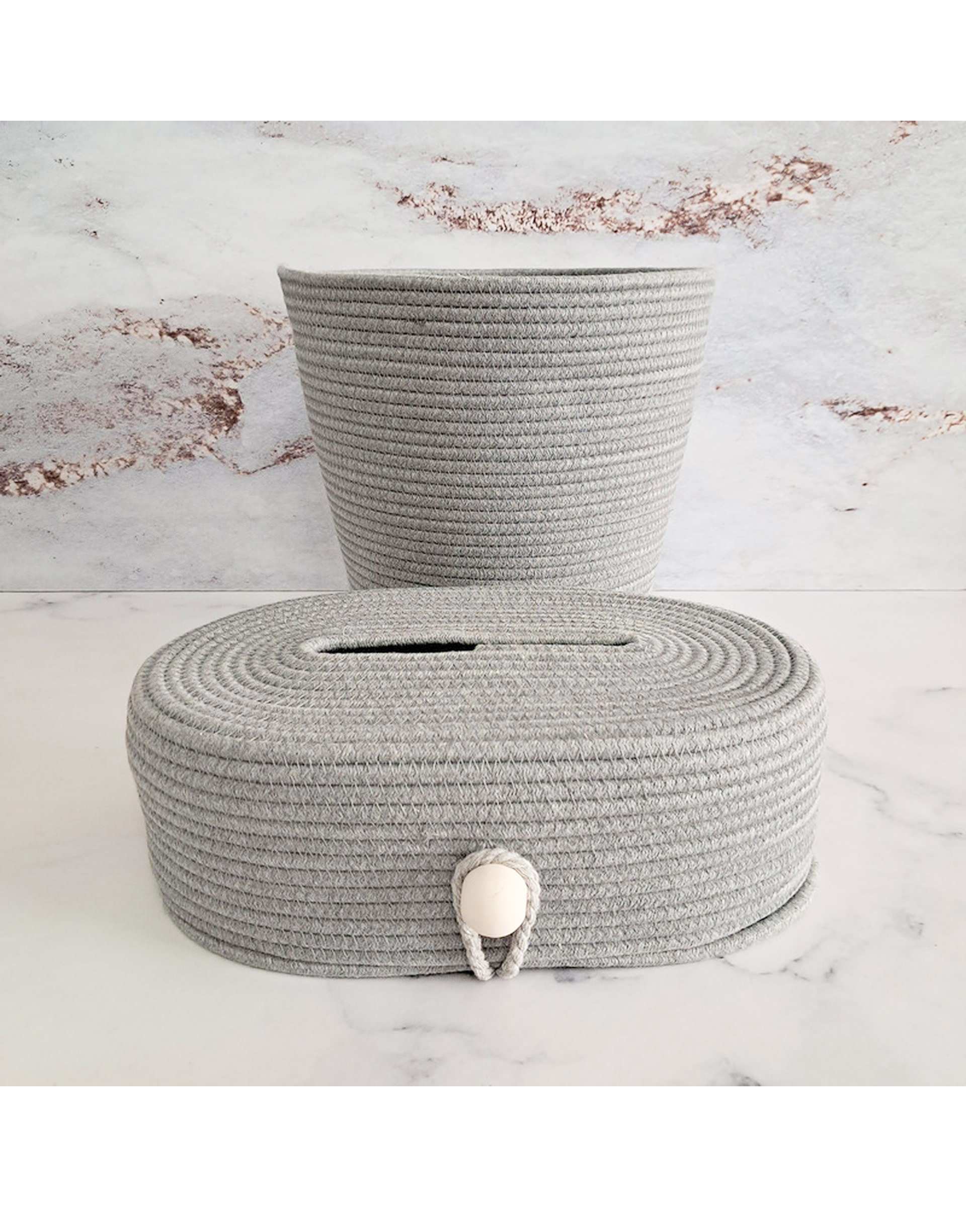 ست سطل و جای دستمال کاغذی طوسی روشن مدل قیطان کد N108