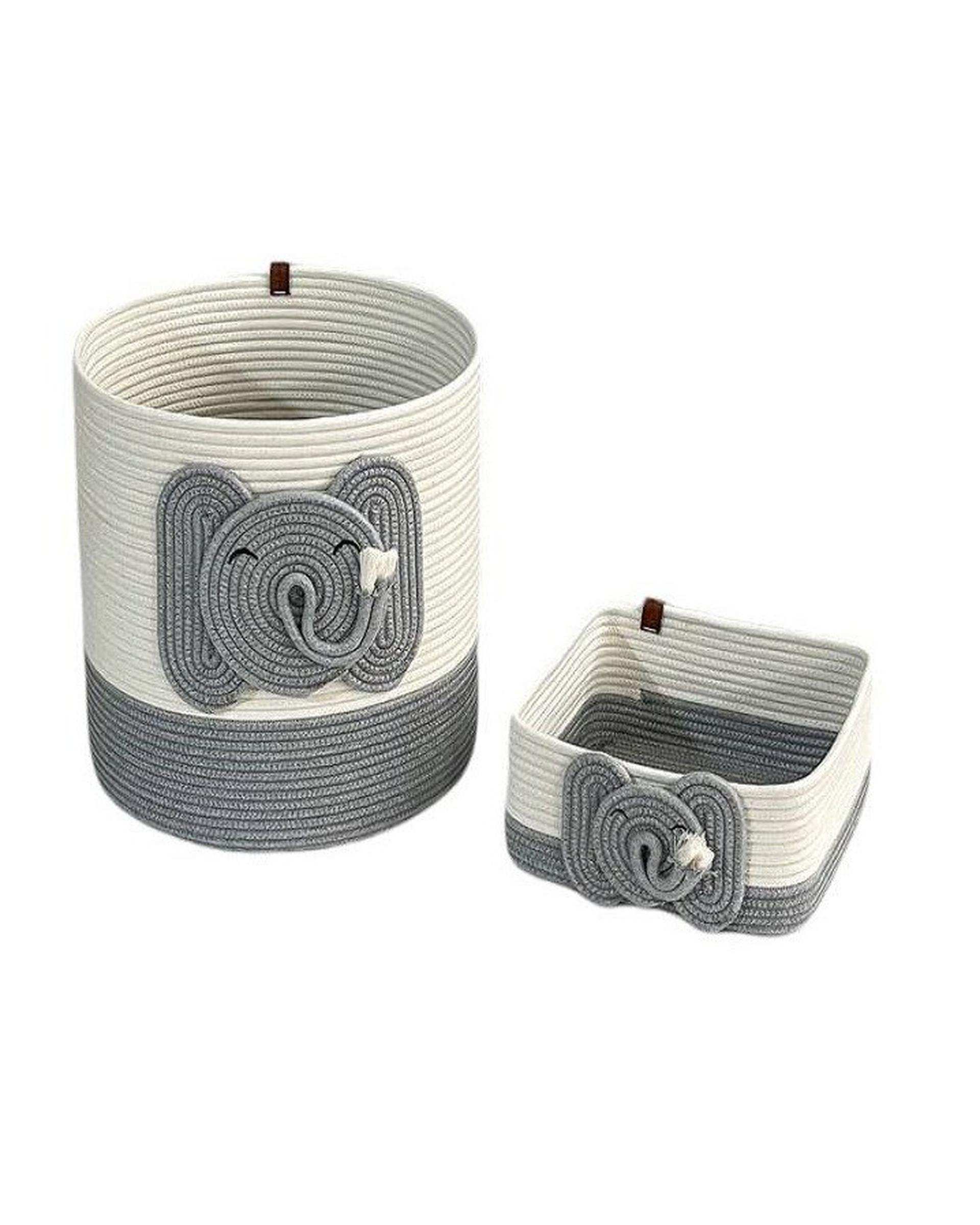 سبد وسایل کودک طوسی سفید مدل فیل بسته 2 عددی