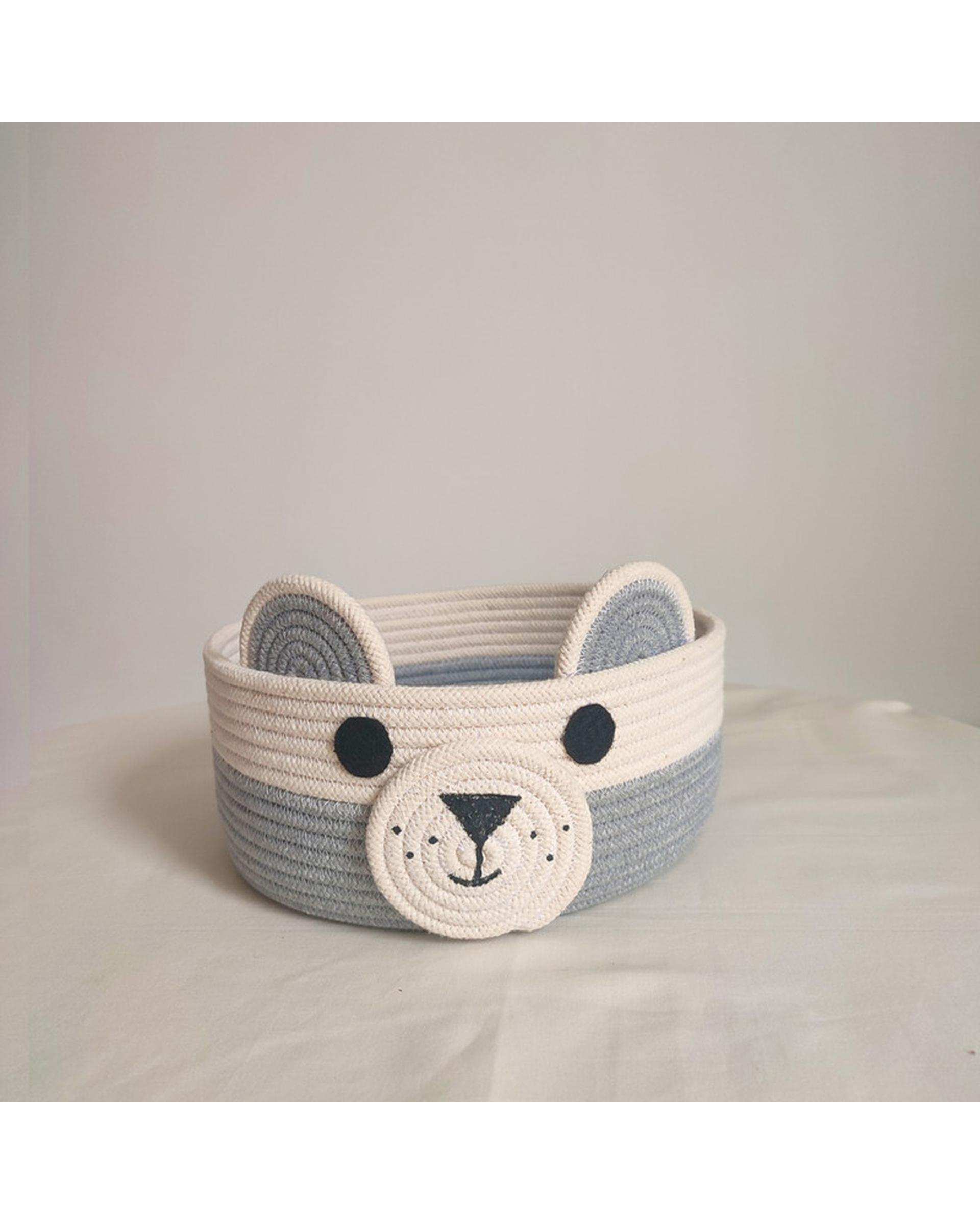 سبد اسباب بازی طوسی سفید مدل خرسی 01