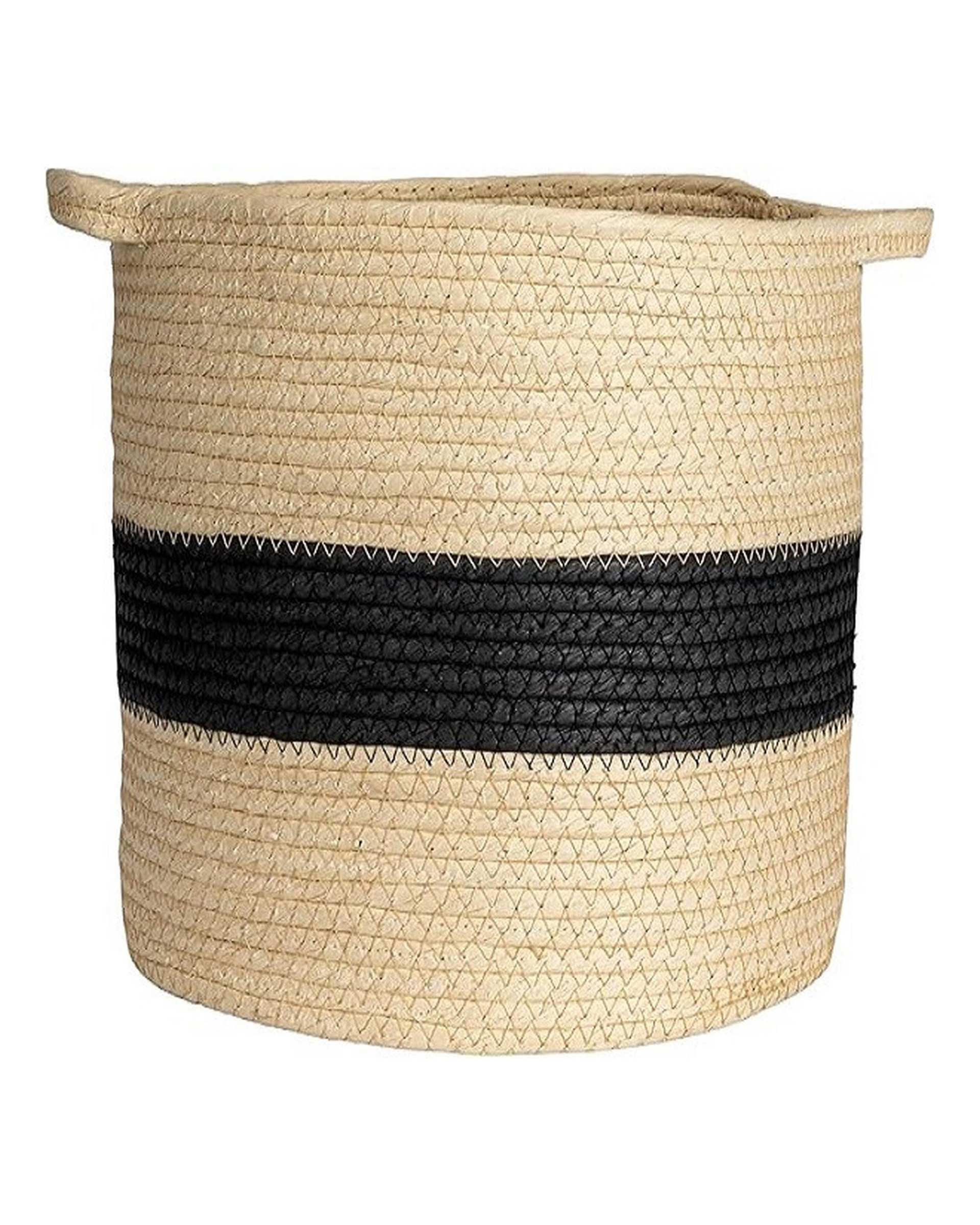 سطل زباله حصیر بافی کرم مشکی مدل gh