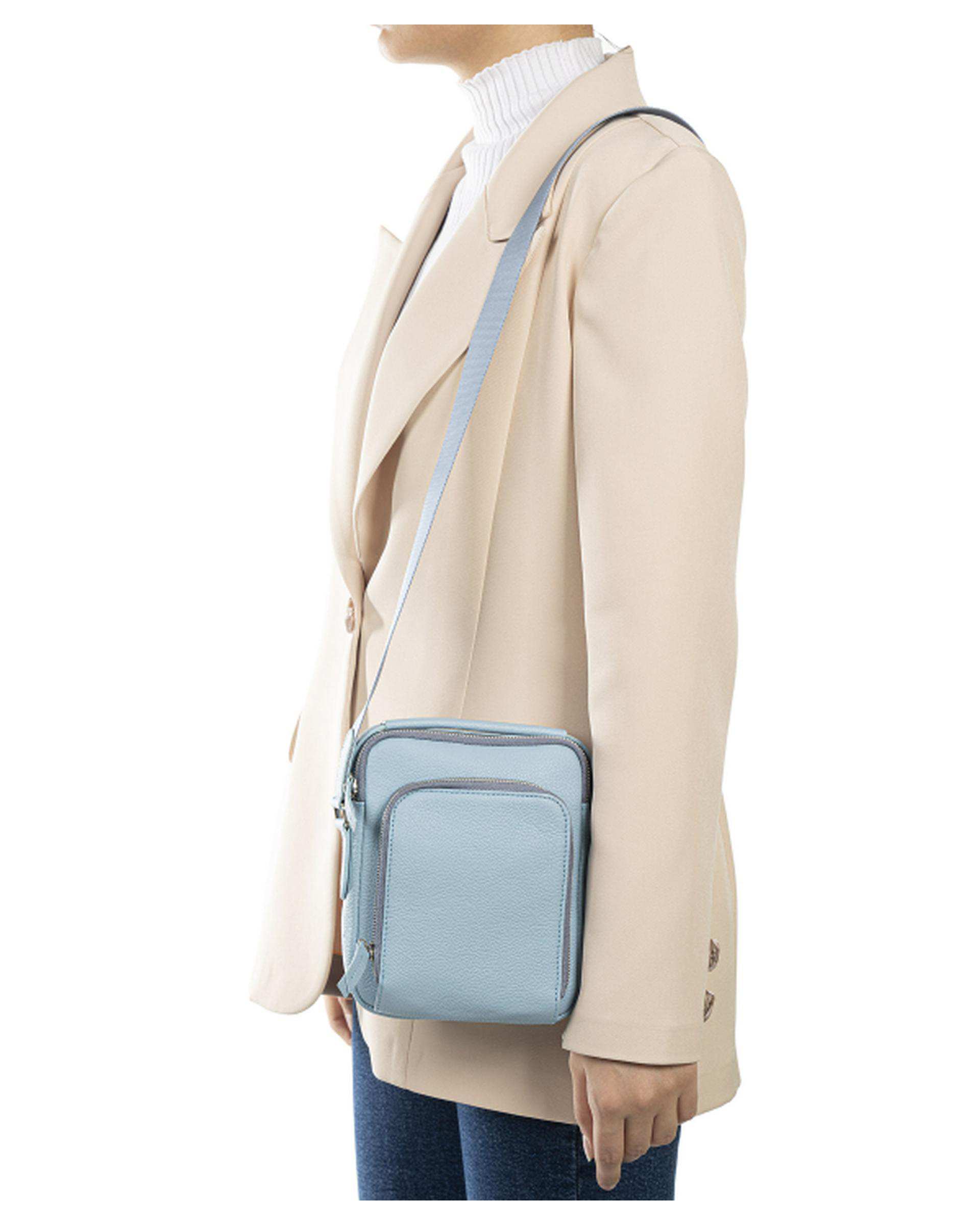 کیف چرم دوشی زنانه آبی ایران طب Iran Teb مدل فمیلی کد 04