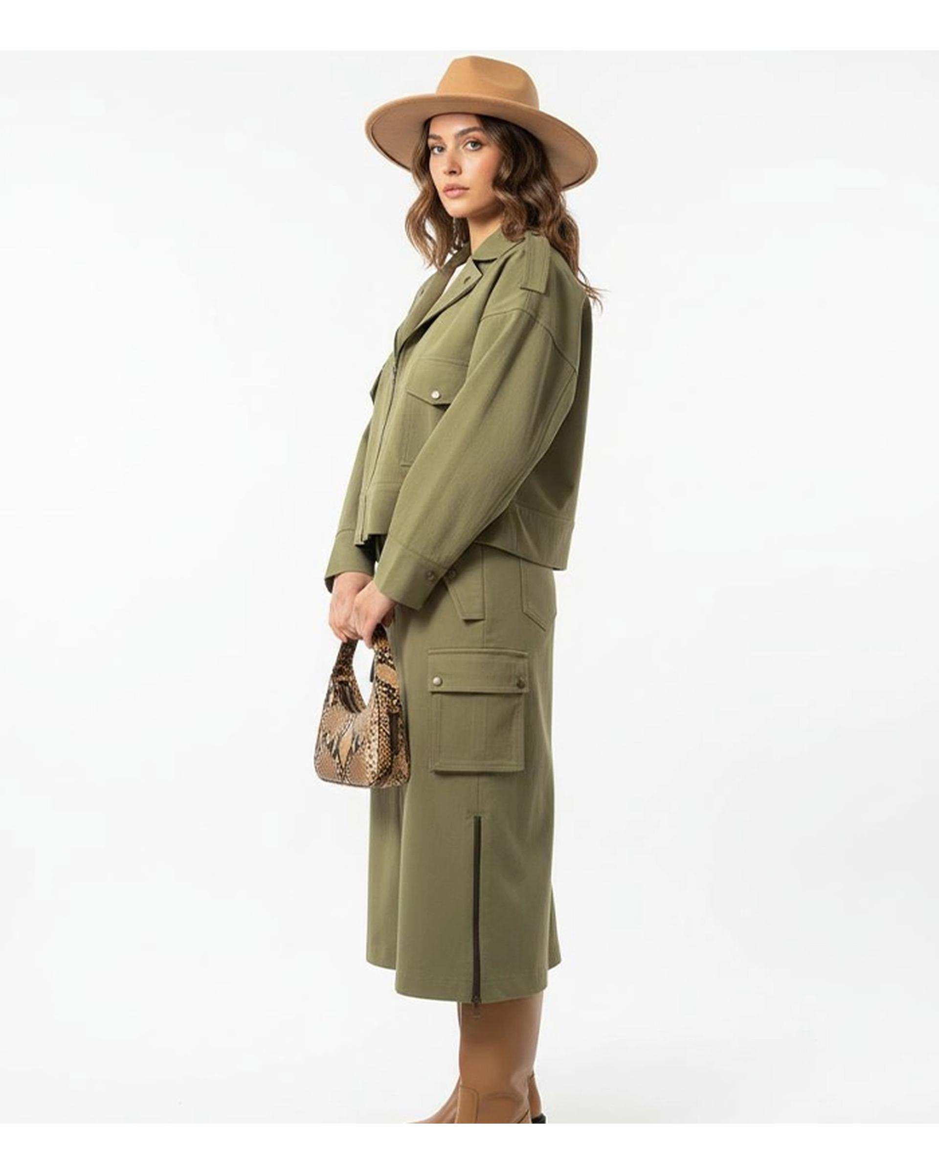 بارانی زنانه کتان کراپ سبز نیواریا Nivarya کد 0982