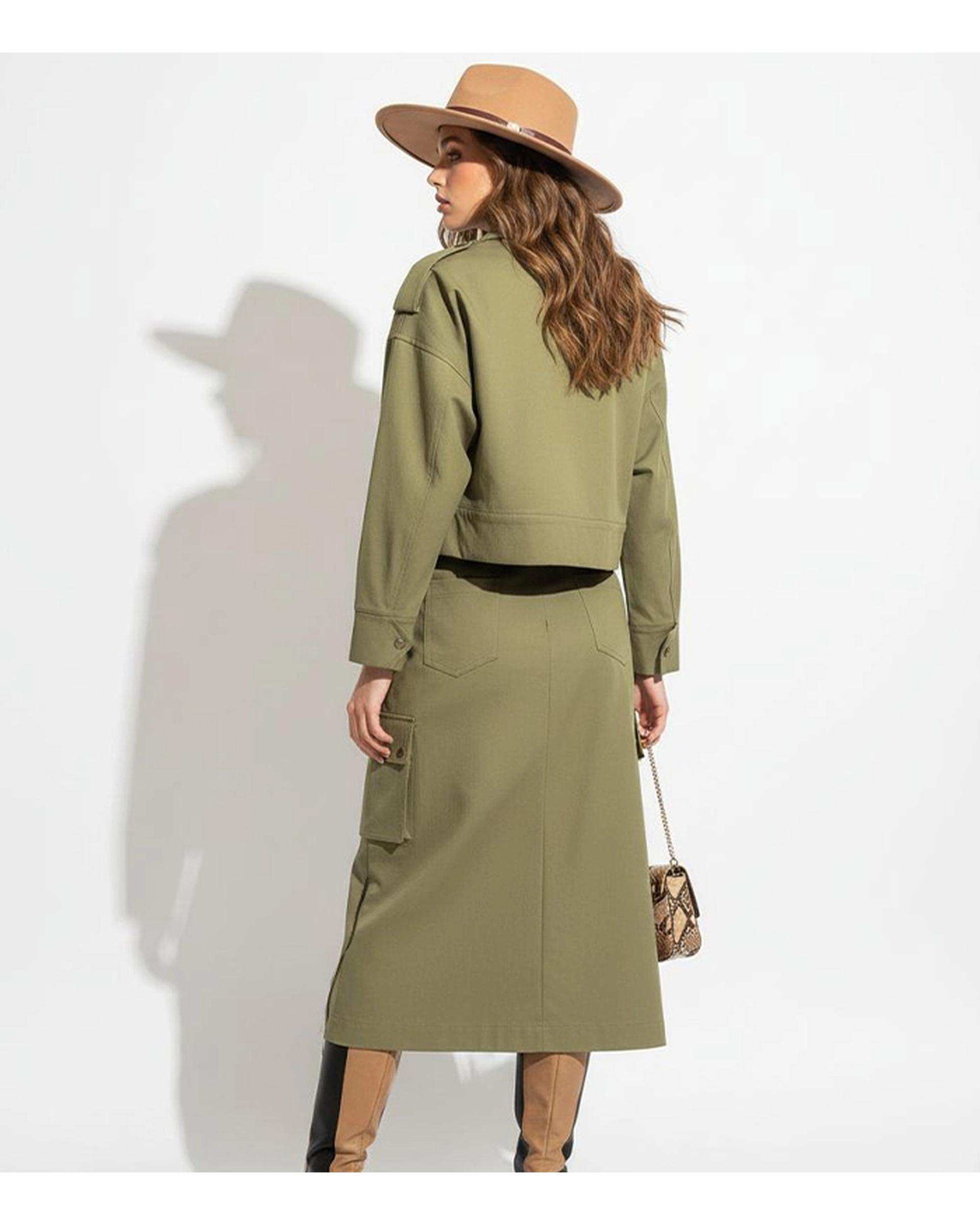 بارانی زنانه کتان کراپ سبز نیواریا Nivarya کد 0982