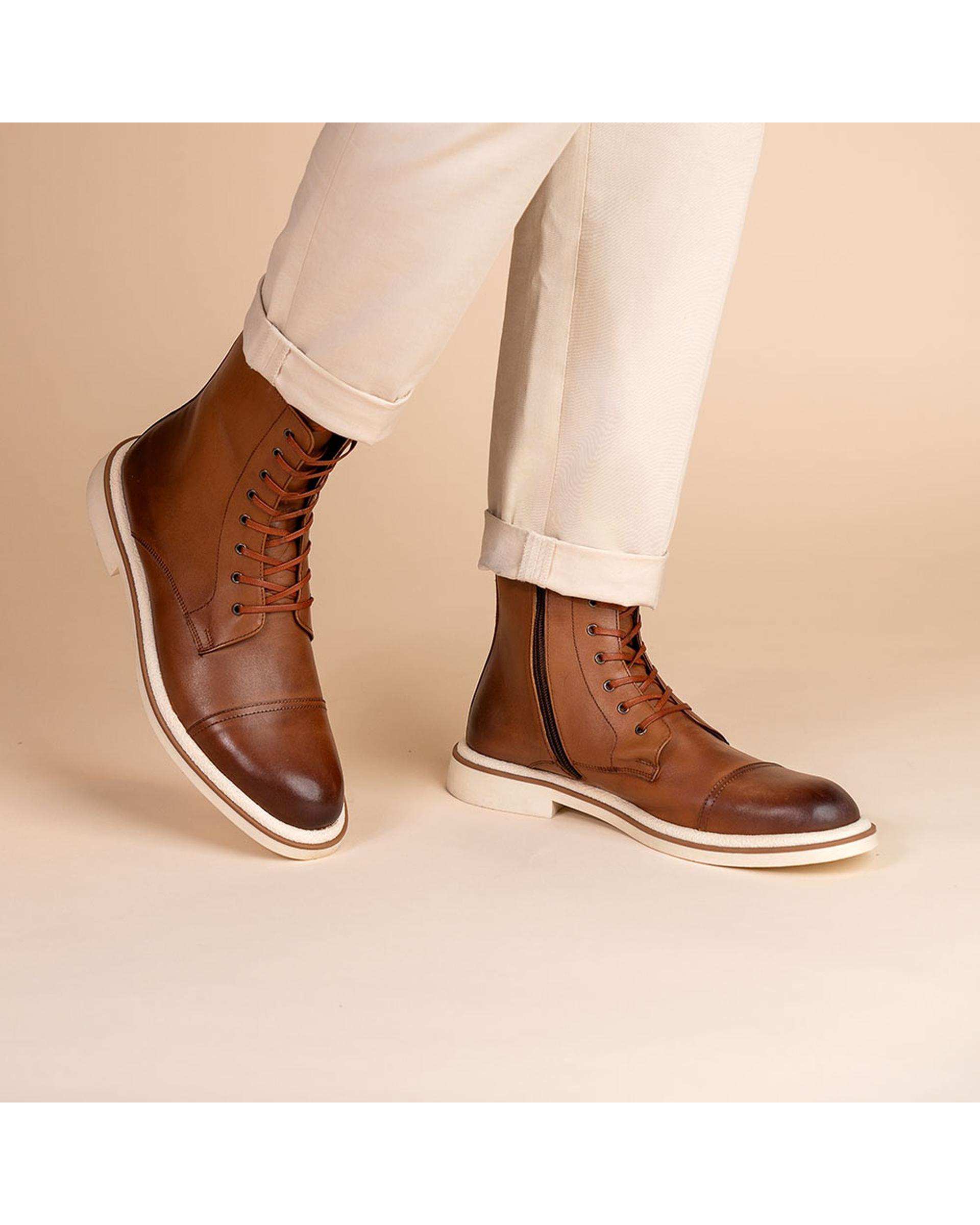 بوت چرم مردانه عسلی برتونیکس Berttonix کد H-3108