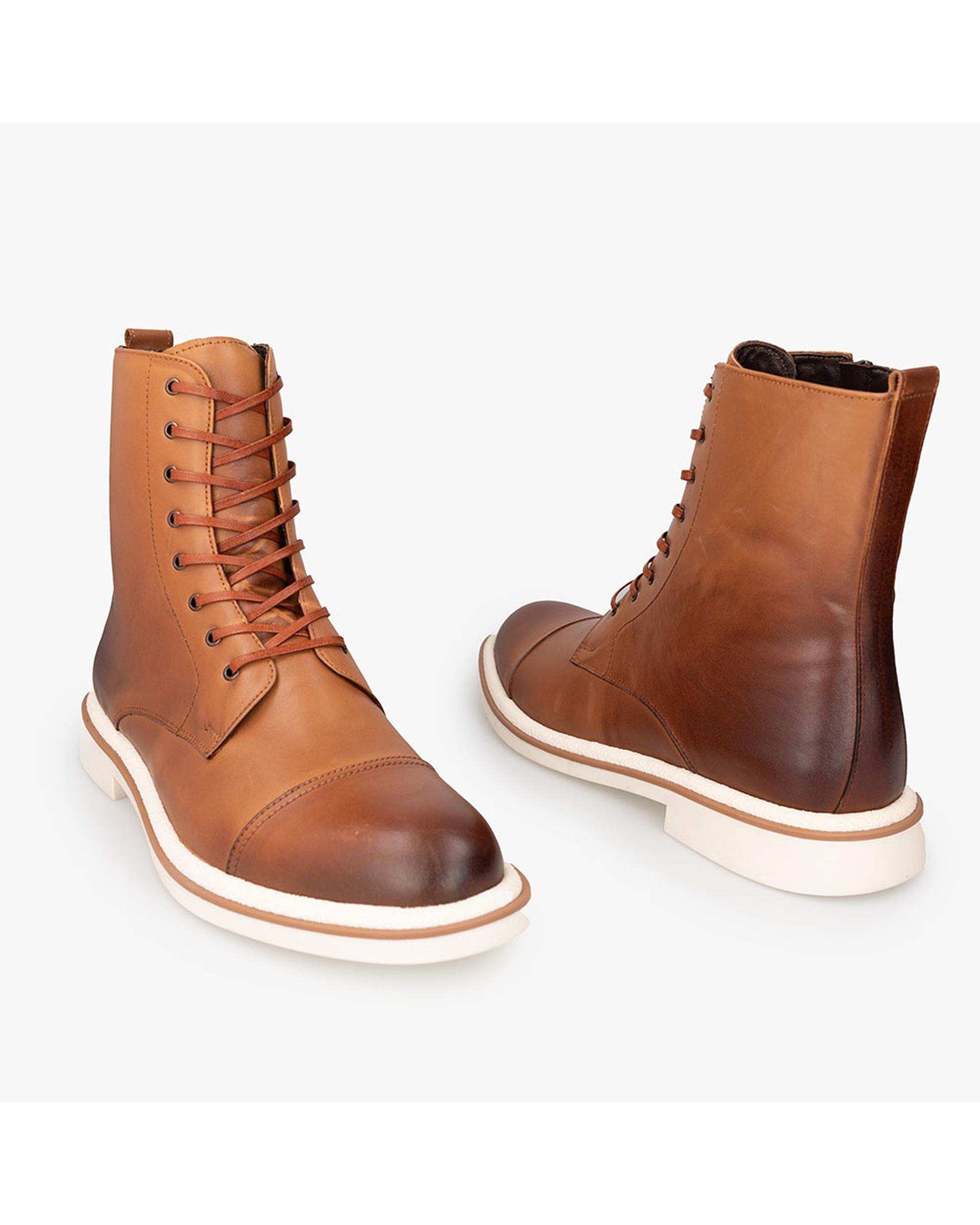 بوت چرم مردانه عسلی برتونیکس Berttonix کد H-3108