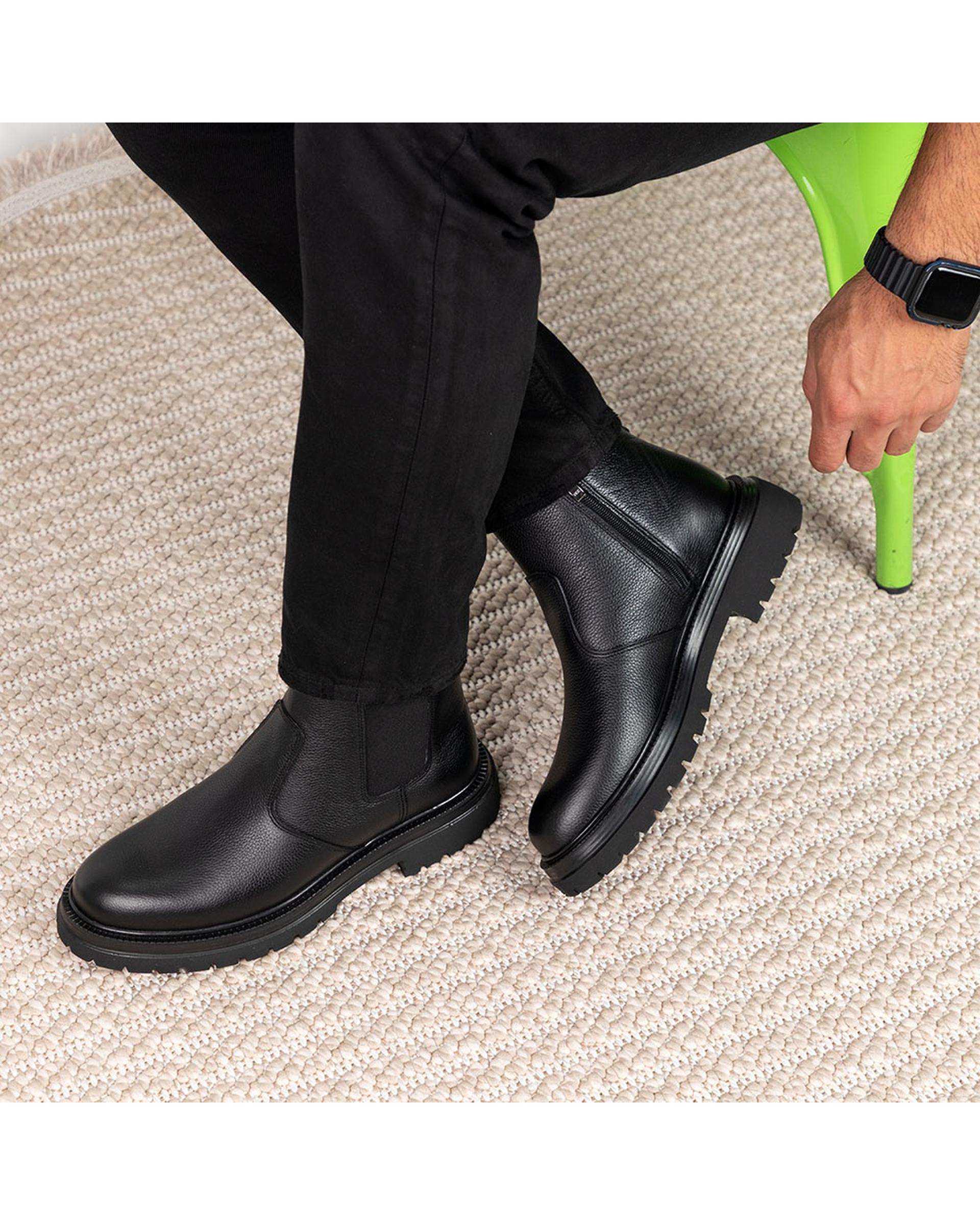 بوت چرم مردانه مشکی برتونیکس Berttonix کد M-۴۱۳ B