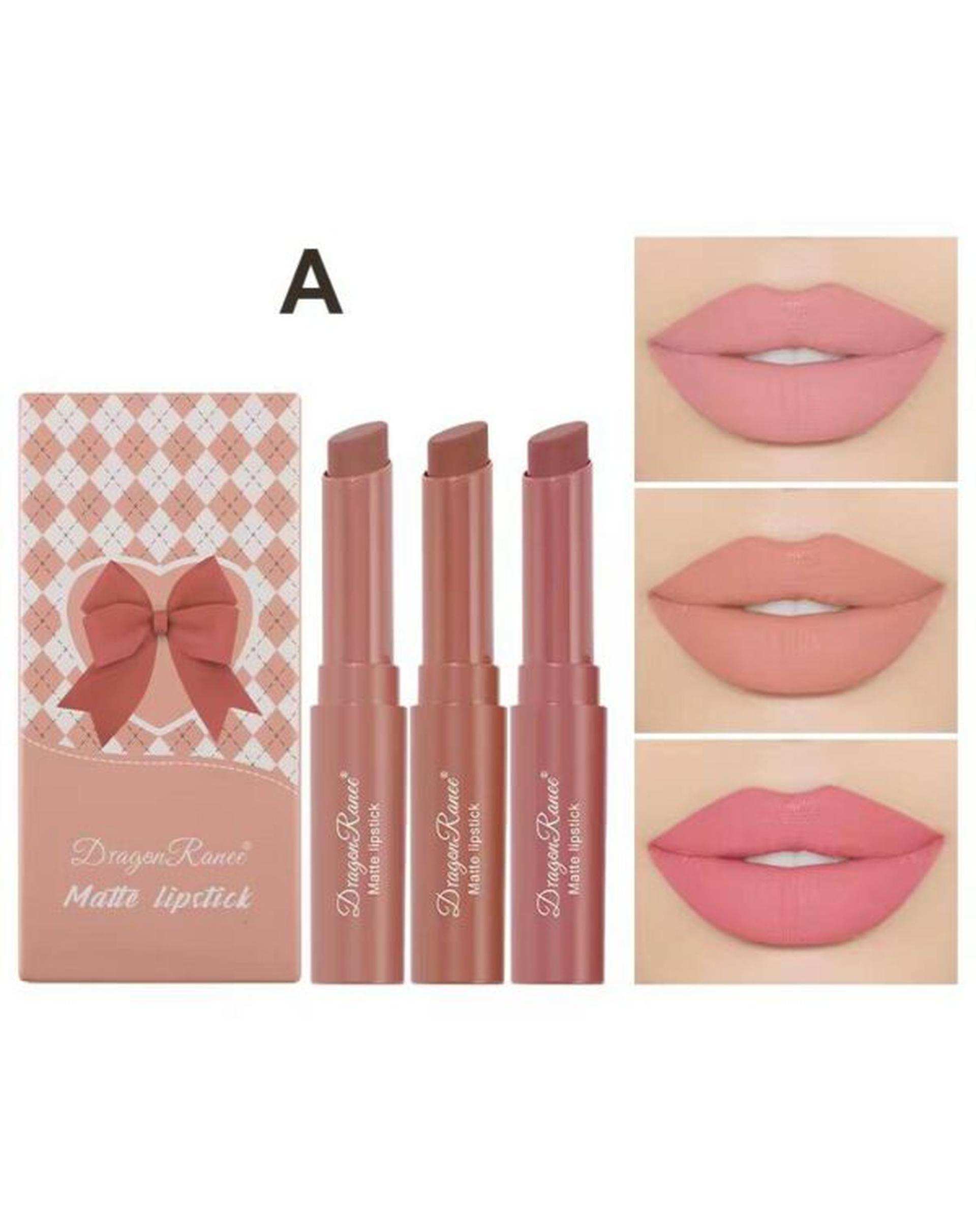 رژلب مات و مخملی دراگون رانی مجموعه 3 عددی کد A