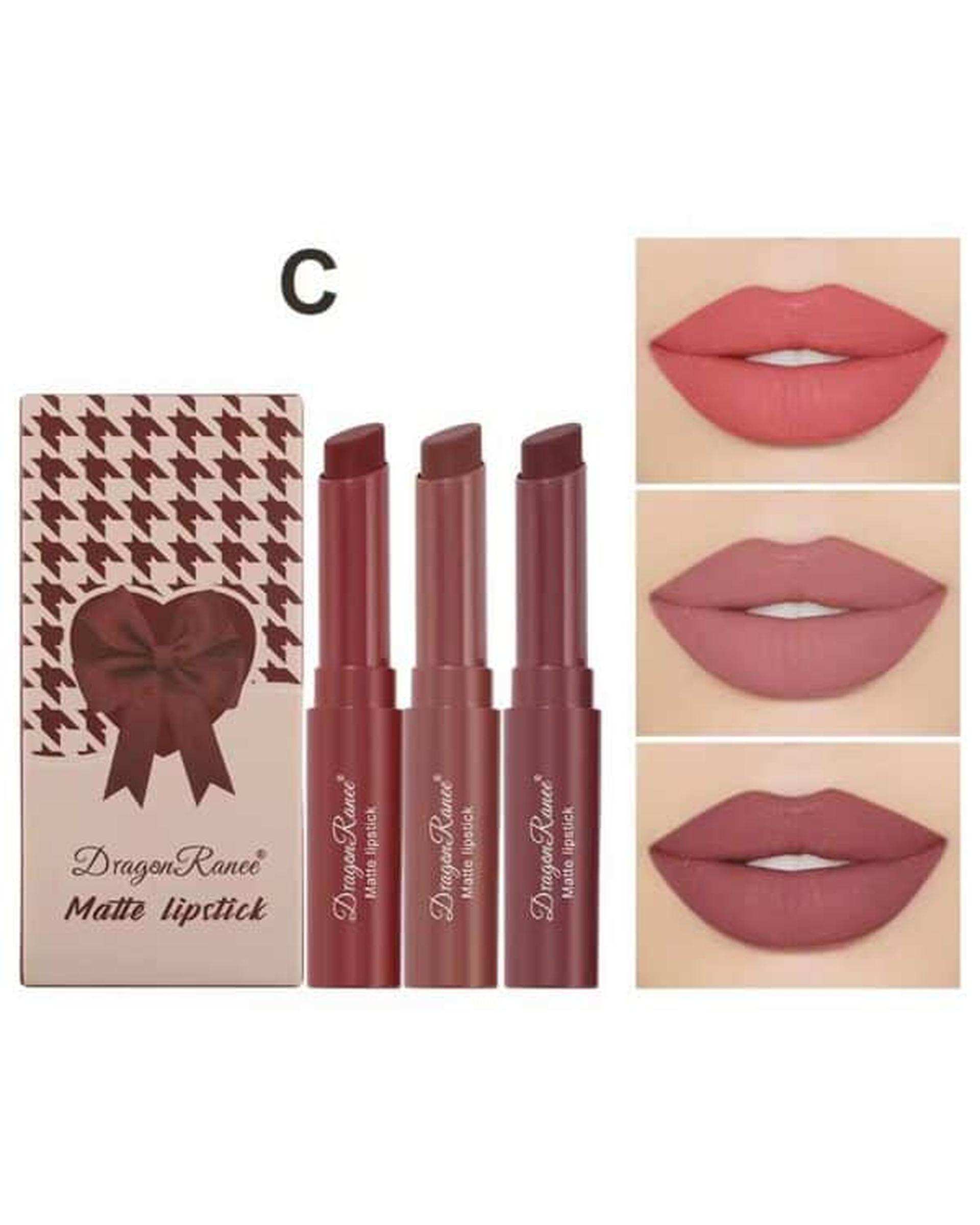 رژلب مات و مخملی دراگون رانی مجموعه 3 عددی کد C