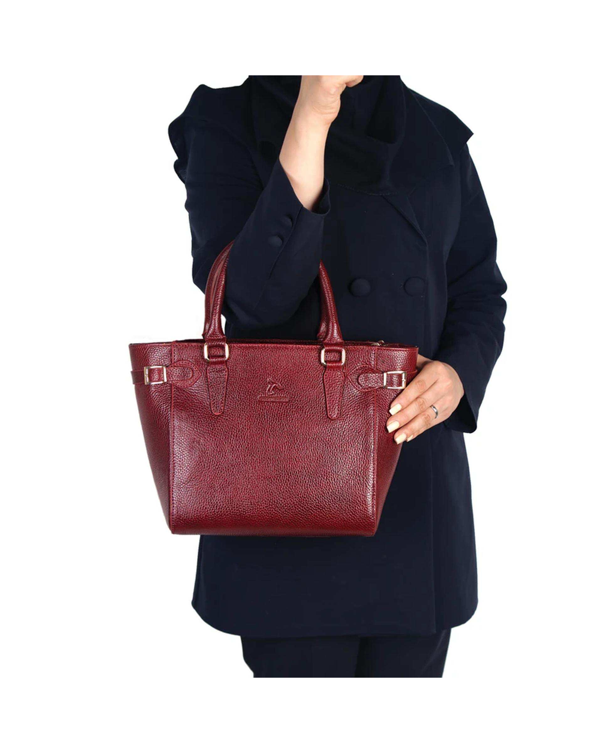 کیف دستی چرم زنانه زرشکی چرم بارز Charm Barez مدل DZ67.1