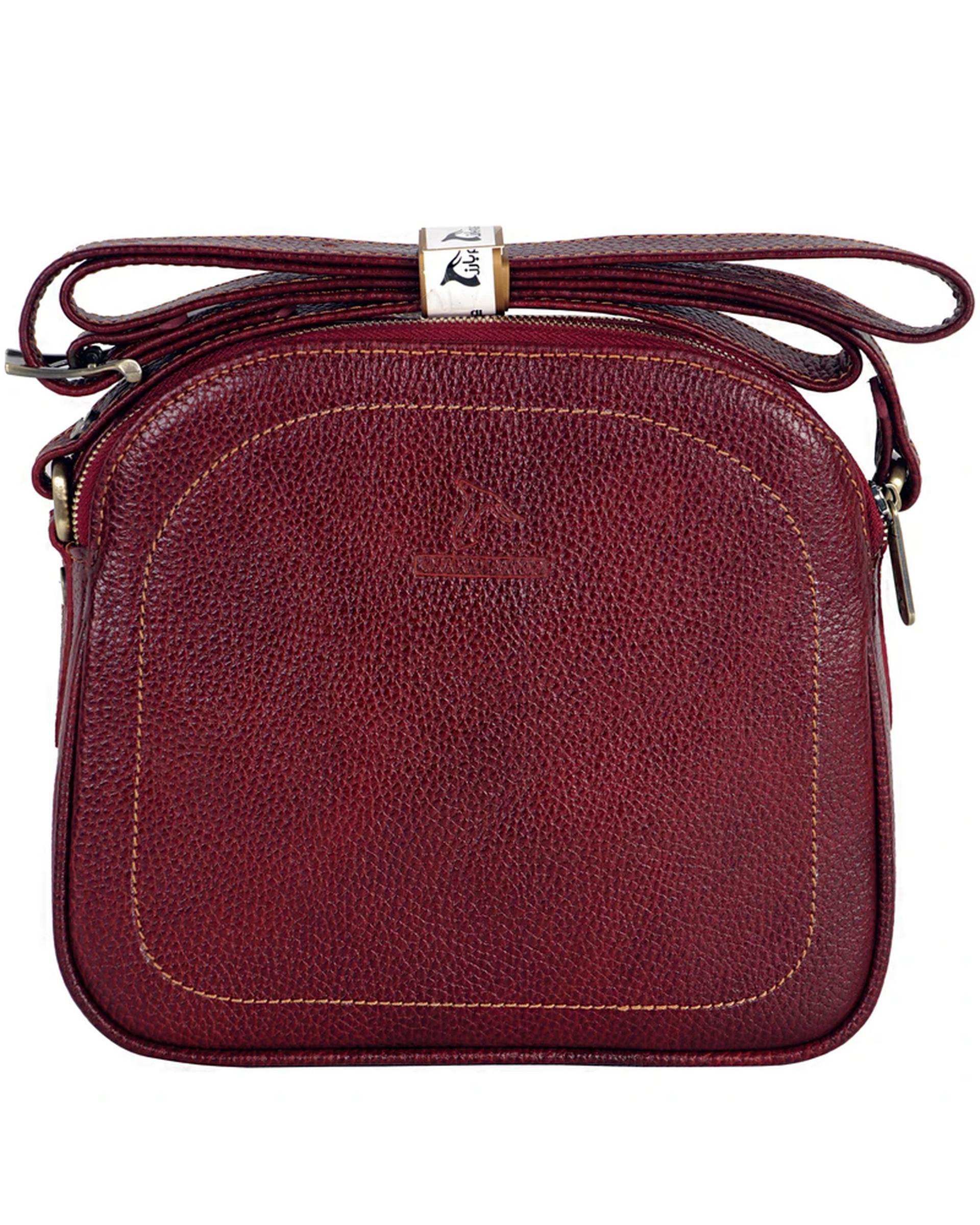 کیف دوشی چرم زنانه زرشکی چرم بارز Charm Barez مدل DG81.1