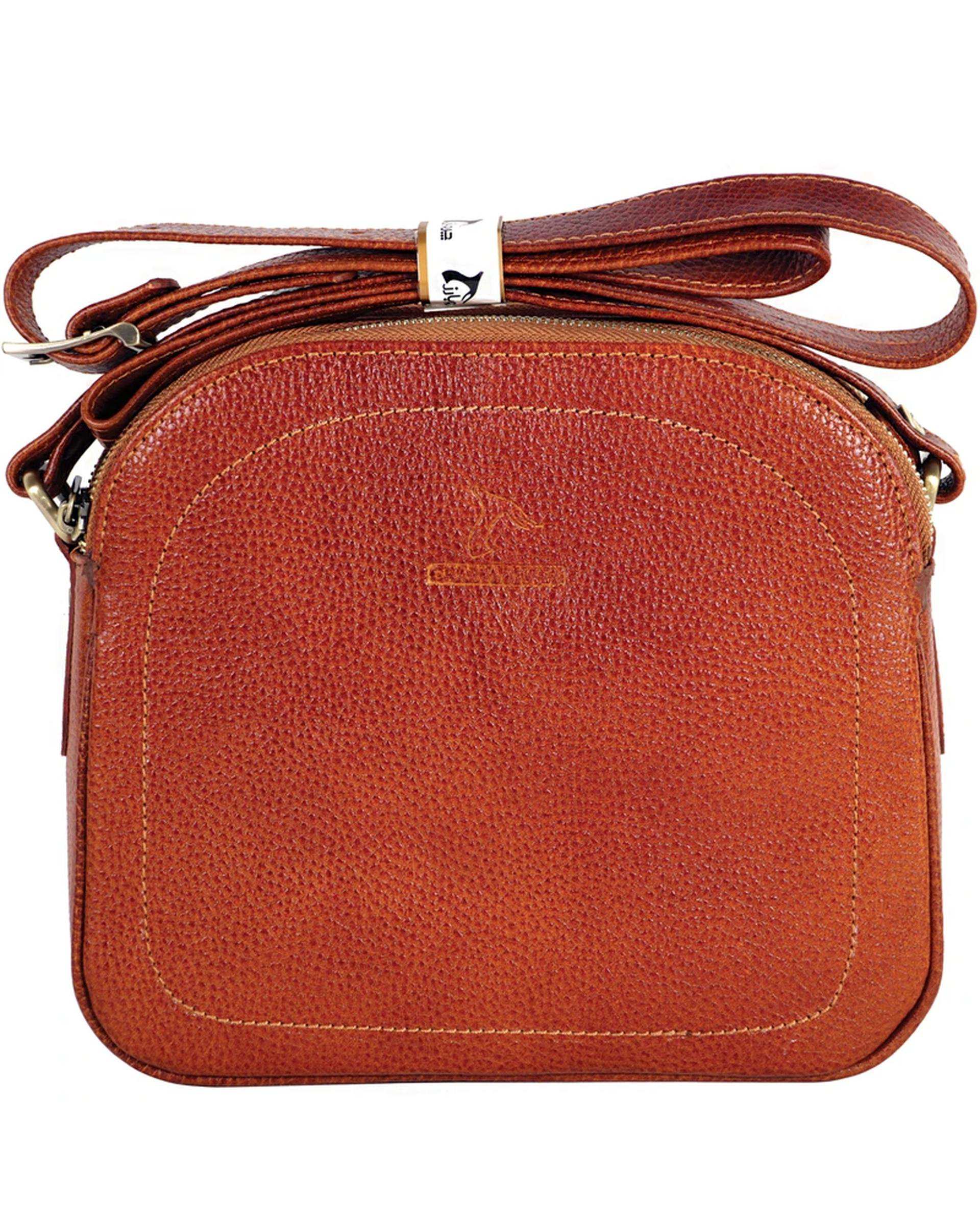 کیف دوشی چرم زنانه عسلی چرم بارز Charm Barez مدل DG81.1