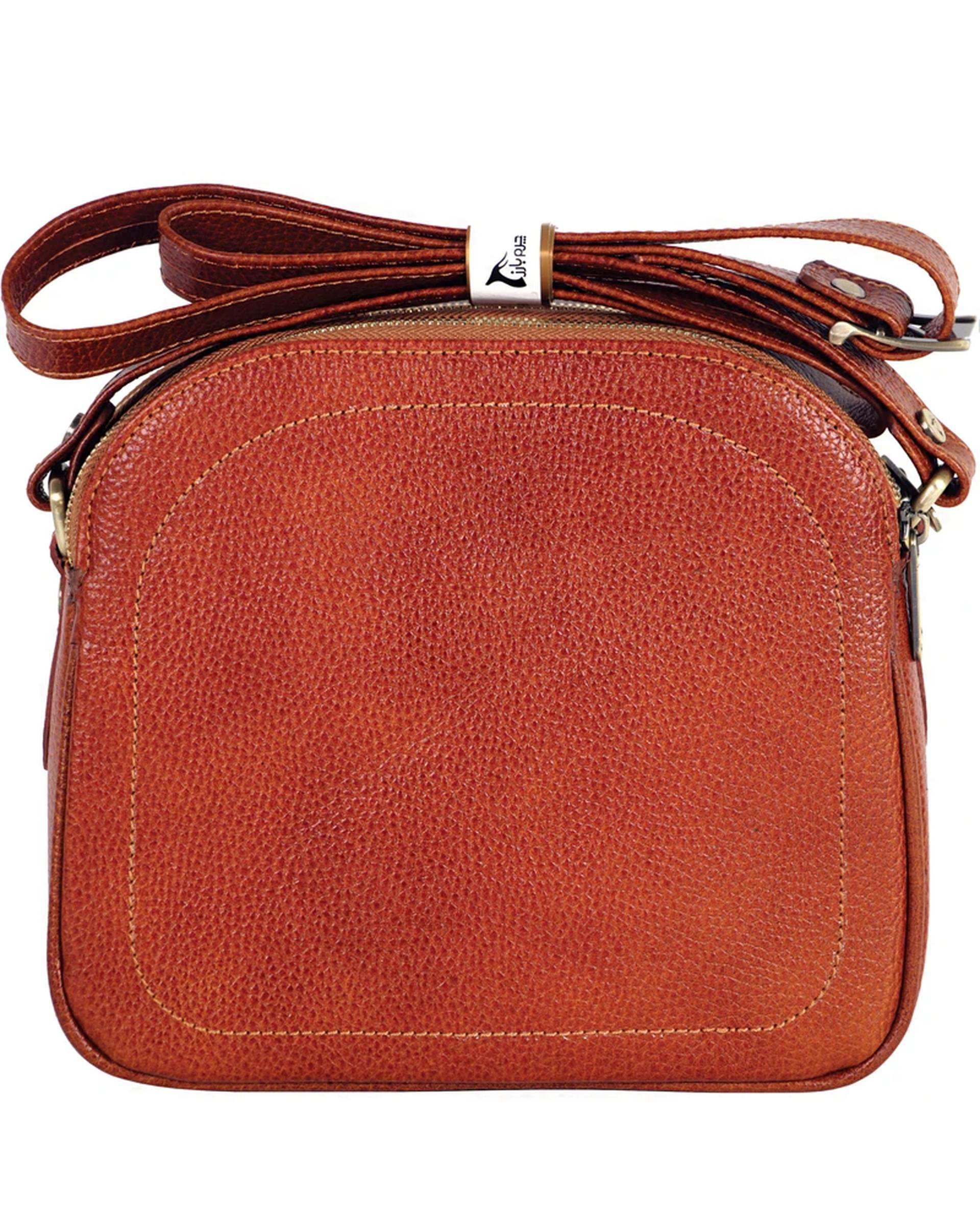 کیف دوشی چرم زنانه عسلی چرم بارز Charm Barez مدل DG81.1