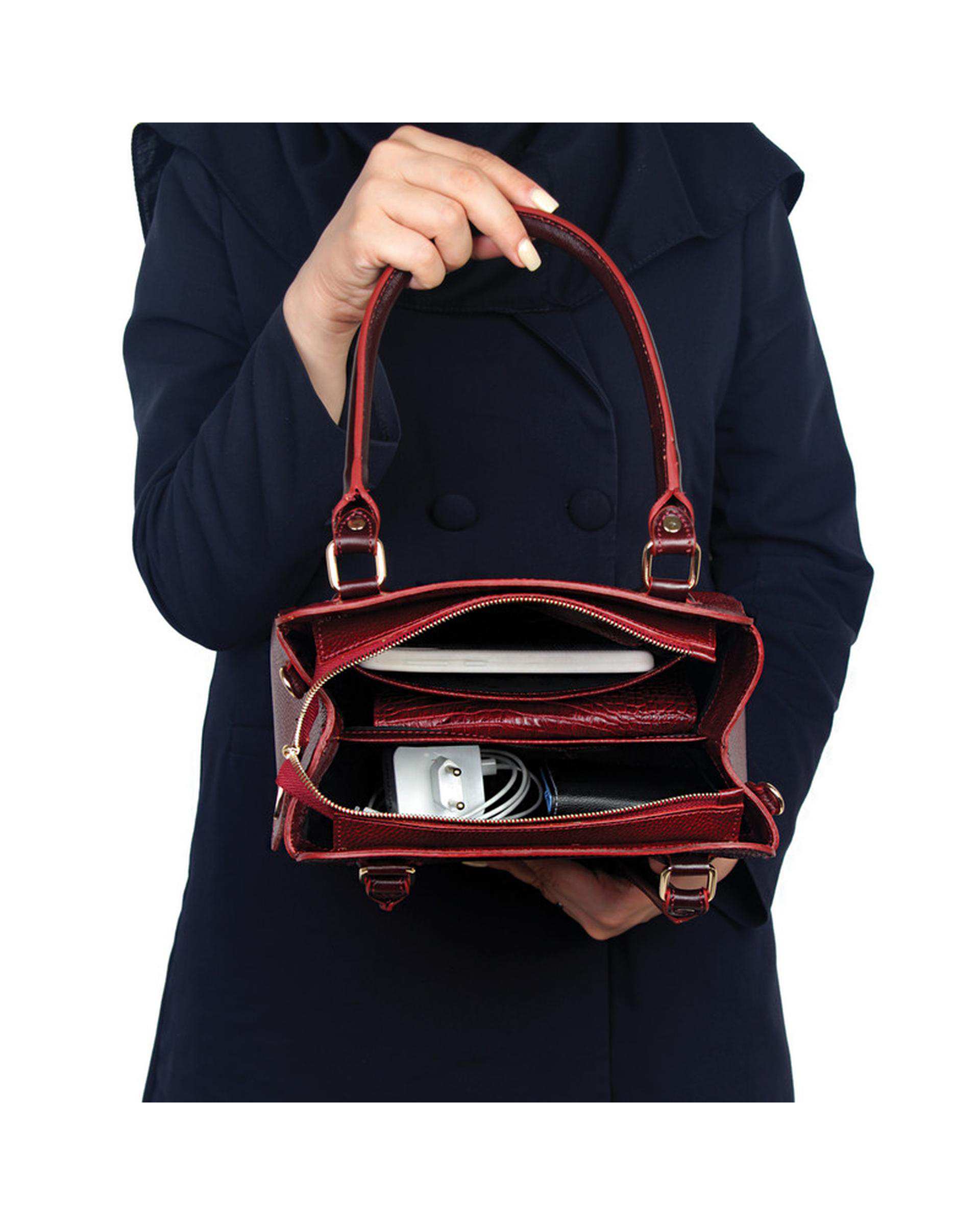 کیف دستی چرم زنانه زرشکی چرم بارز Charm Barez مدل DZ68.1