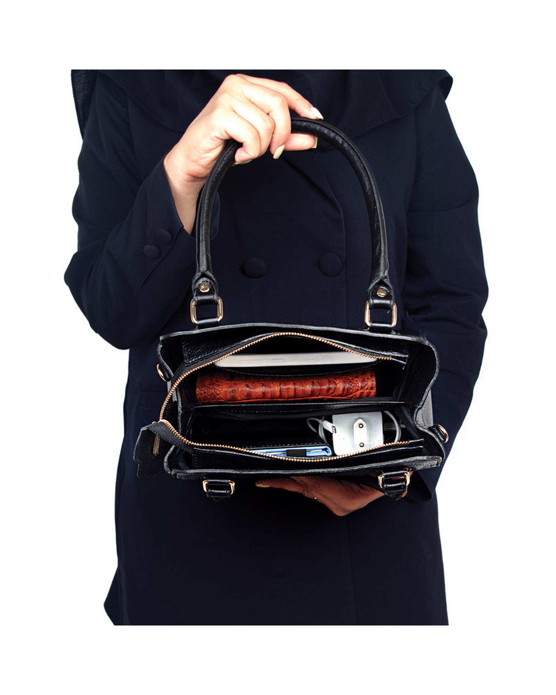 کیف دستی چرم زنانه مشکی چرم بارز Charm Barez مدل DZ68.1