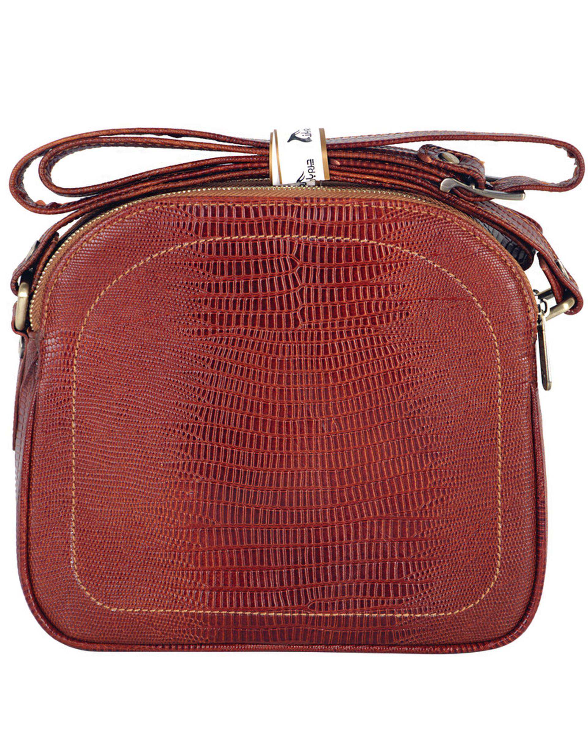 کیف دوشی چرم زنانه عسلی چرم بارز Charm Barez مدل DG81.Lizard