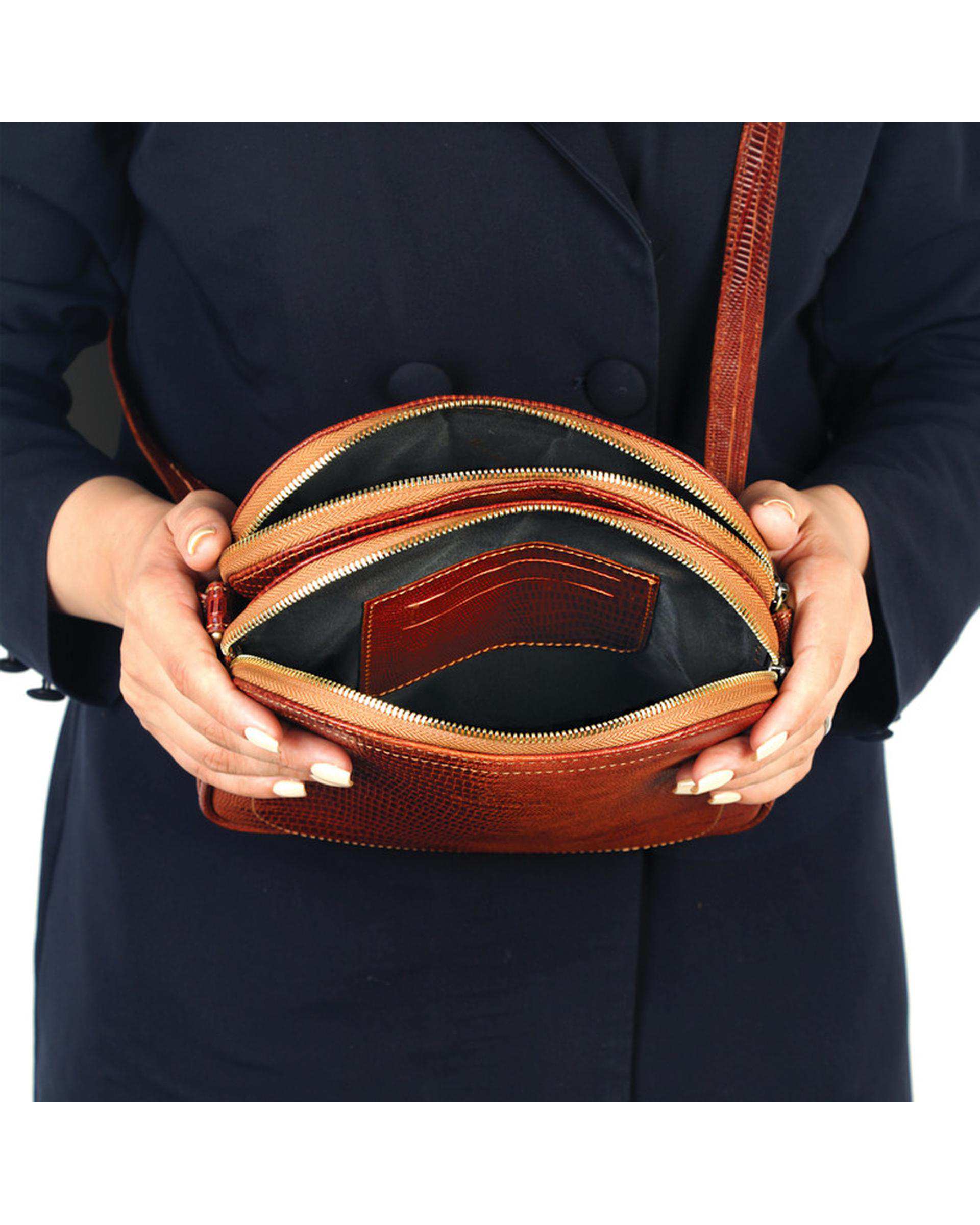 کیف دوشی چرم زنانه عسلی چرم بارز Charm Barez مدل DG81.Lizard