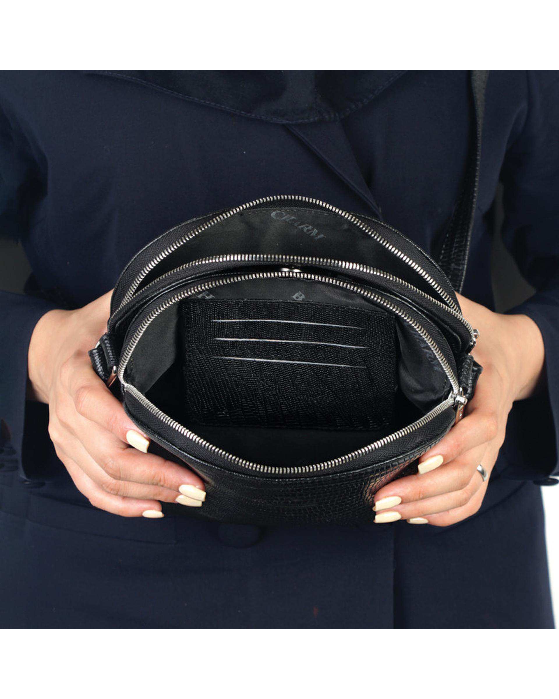 کیف دوشی چرم زنانه مشکی چرم بارز Charm Barez مدل DG81.Lizard