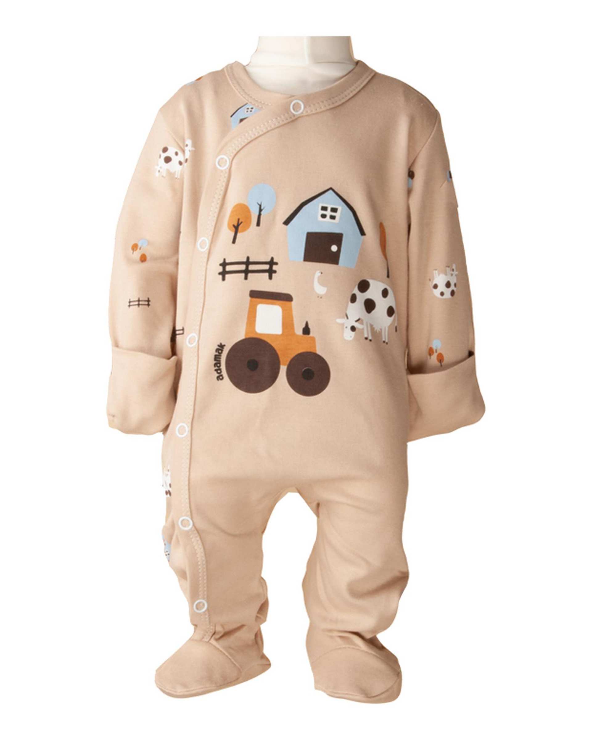 سرهمی نوزادی جورابدار دستکش دار کرم آدمک Adamak مدل مزرعه کد 0322400