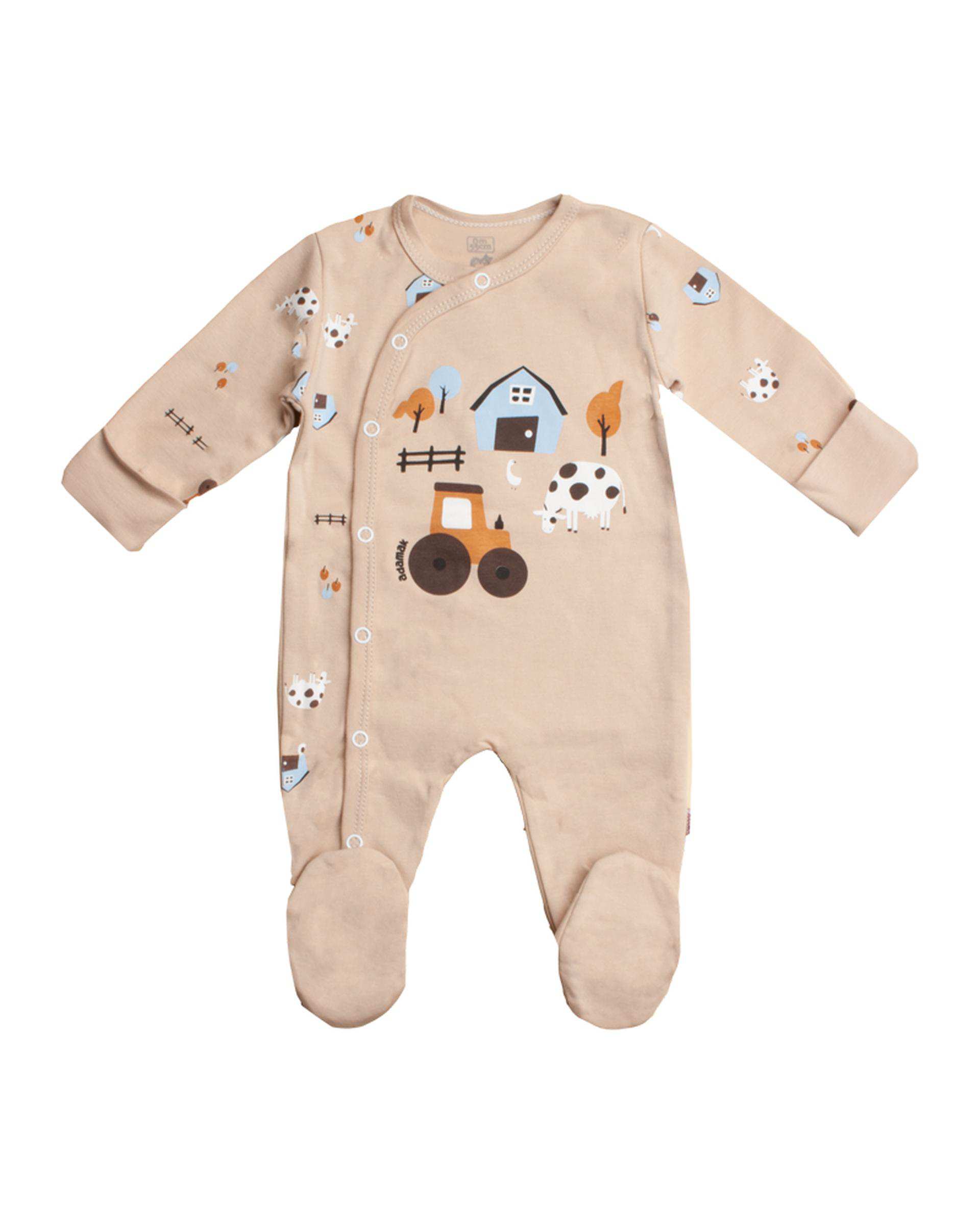 سرهمی نوزادی جورابدار دستکش دار کرم آدمک Adamak مدل مزرعه کد 0322400