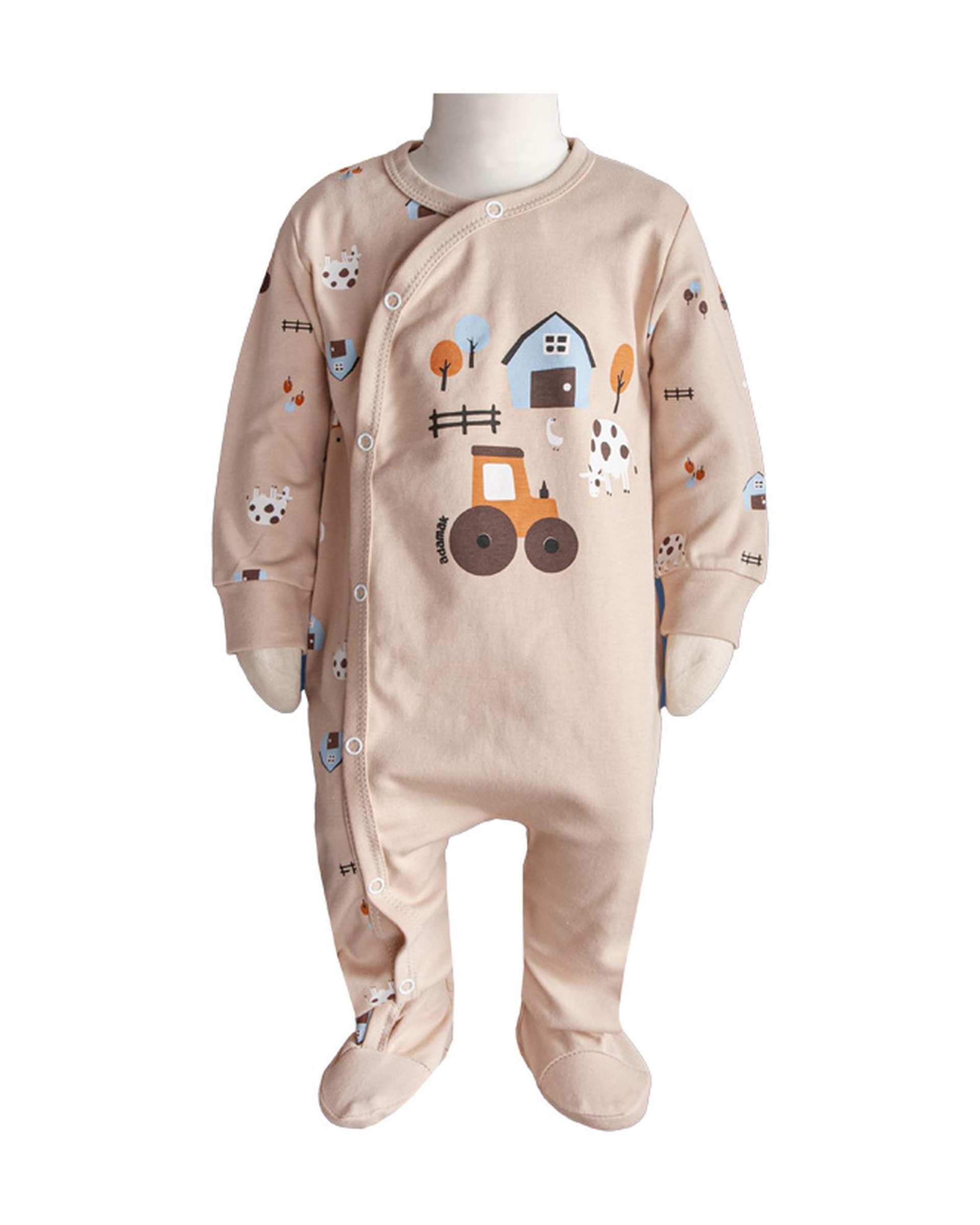 سرهمی نوزادی جورابدار کرم آدمک Adamak مدل مزرعه کد 0322400