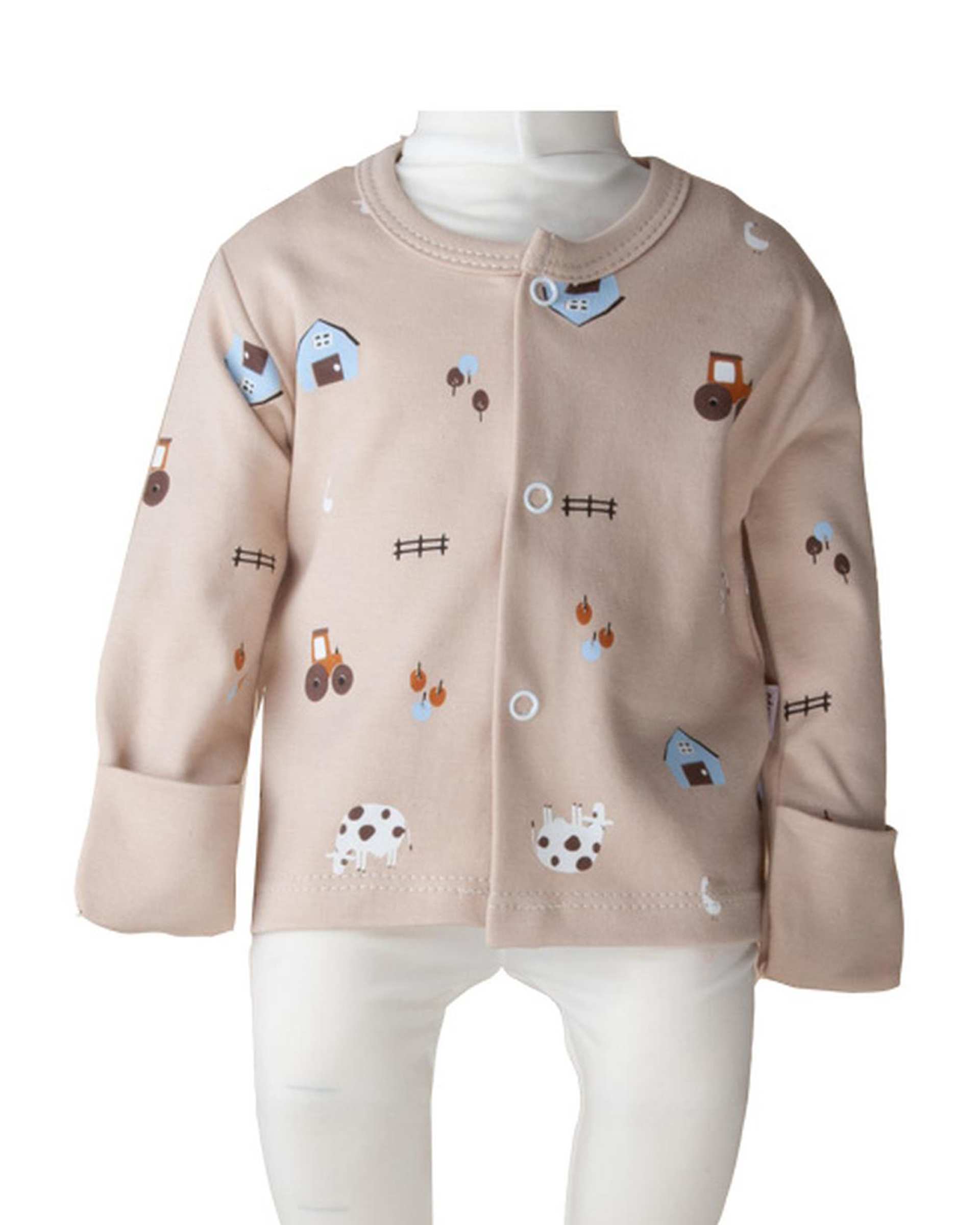 بلوز نوزادی دستکش دار کرم آدمک Adamak مدل مزرعه کد 0323600