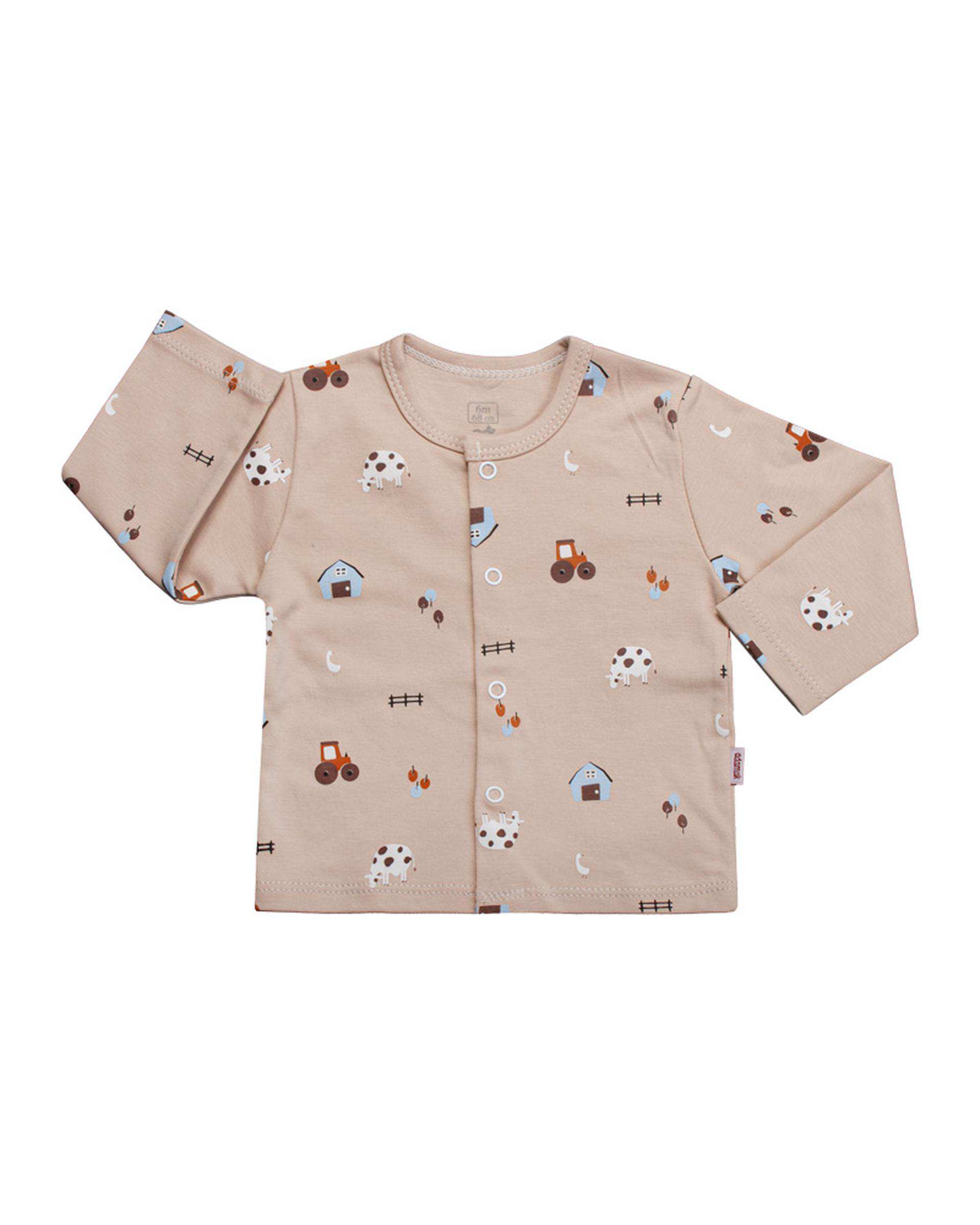 بلوز نوزادی آستین بلند کرم آدمک Adamak مدل مزرعه کد 0323600