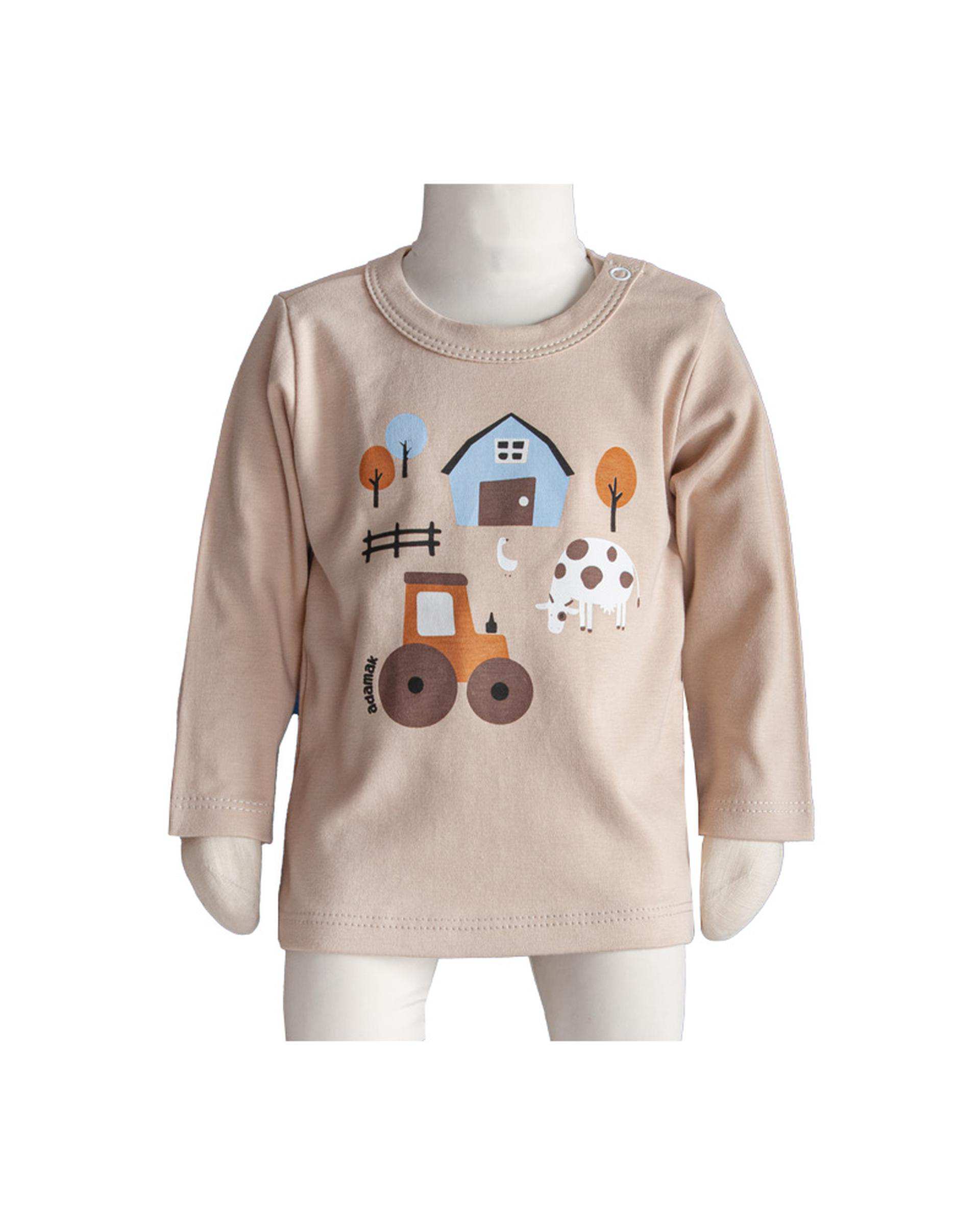 بلوز نوزادی آستین بلند کرم آدمک Adamak مدل مزرعه کد 0323900