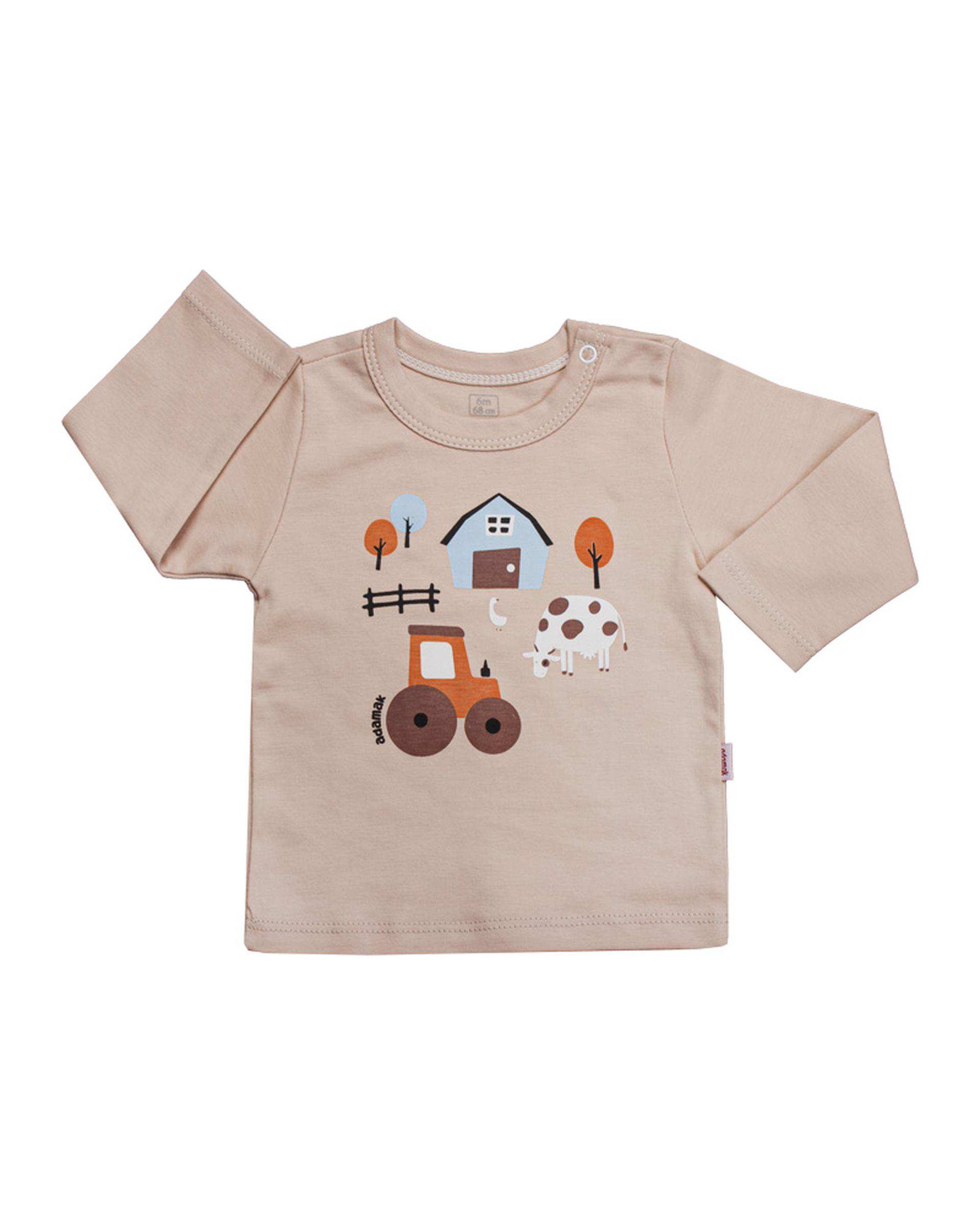 بلوز نوزادی آستین بلند کرم آدمک Adamak مدل مزرعه کد 0323900