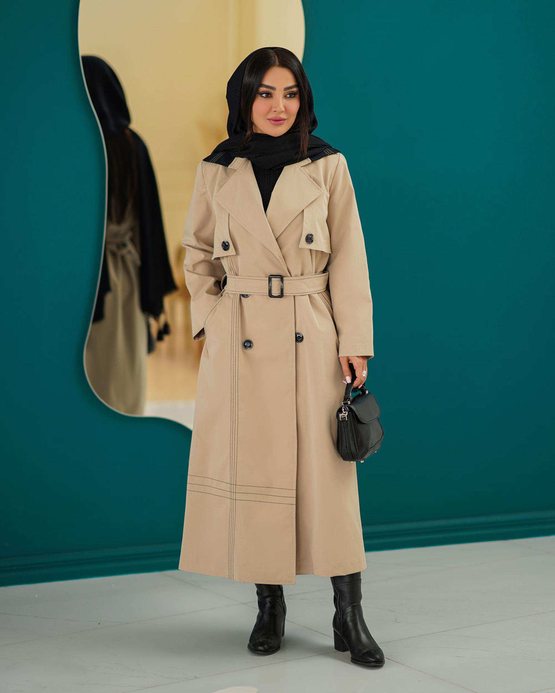 بارانی بلند زنانه کرم تیره السانا Elsana مدل ژوبین کد 2324