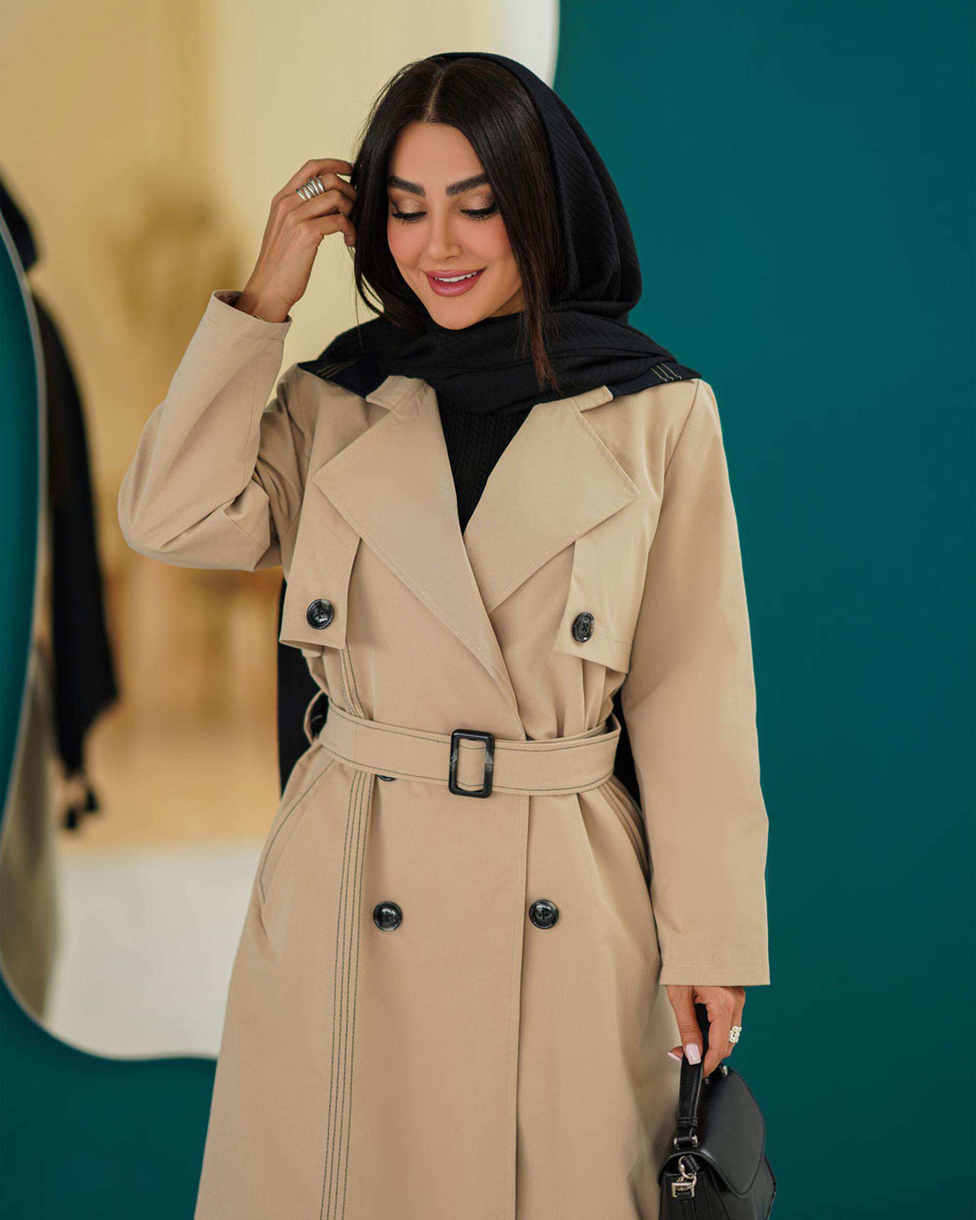 بارانی بلند زنانه کرم تیره السانا Elsana مدل ژوبین کد 2324