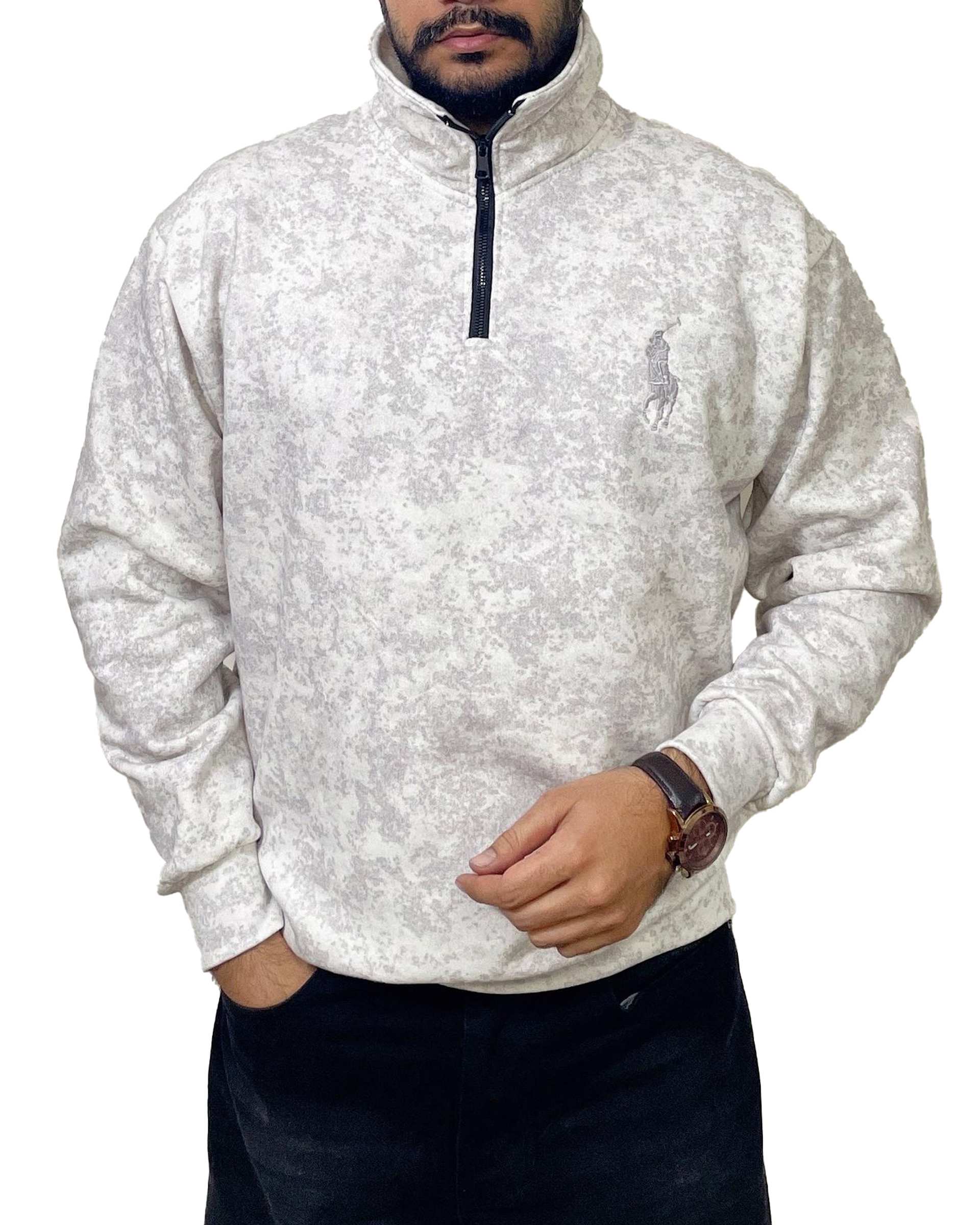 سویشرت مردانه نیم زیپ پولو سفید دیورسو Diverso کد 4841