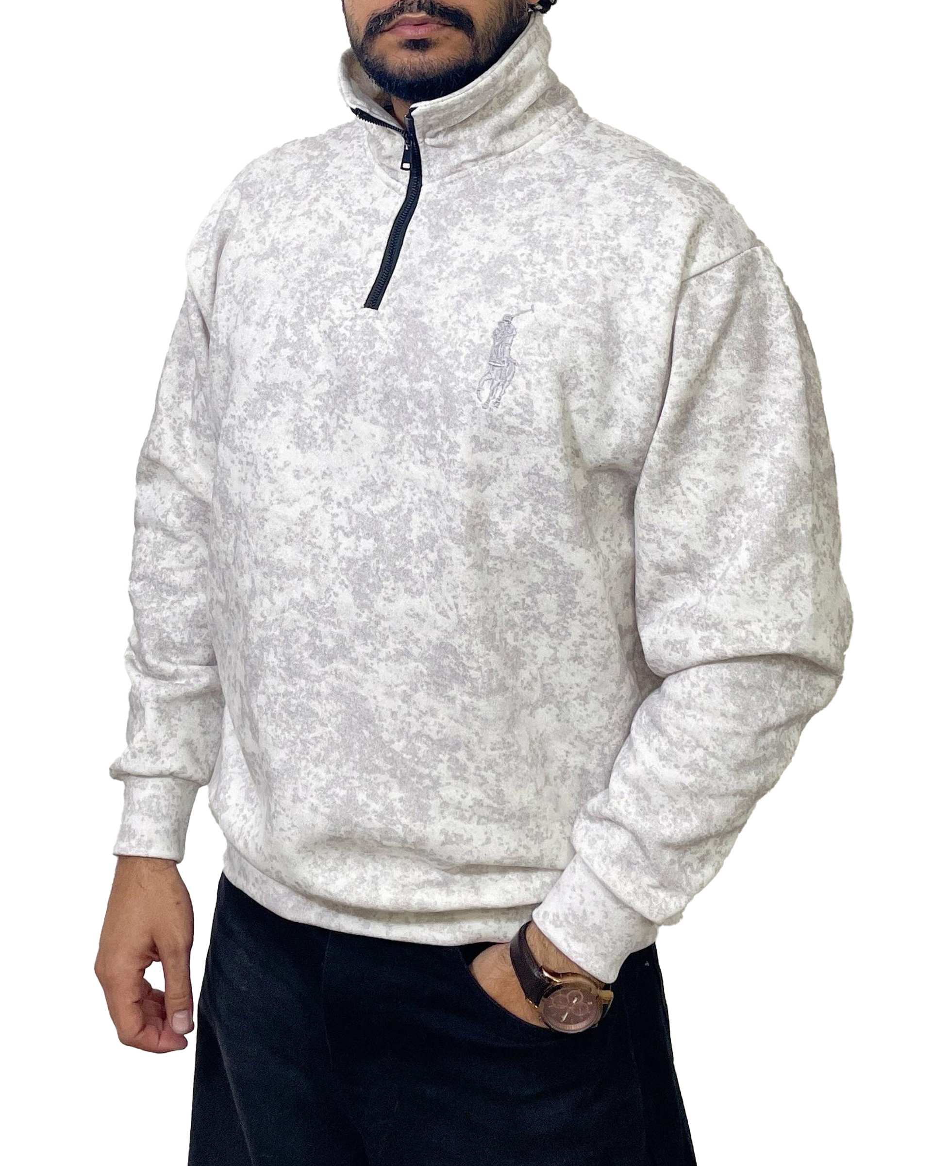 سویشرت مردانه نیم زیپ پولو سفید دیورسو Diverso کد 4841