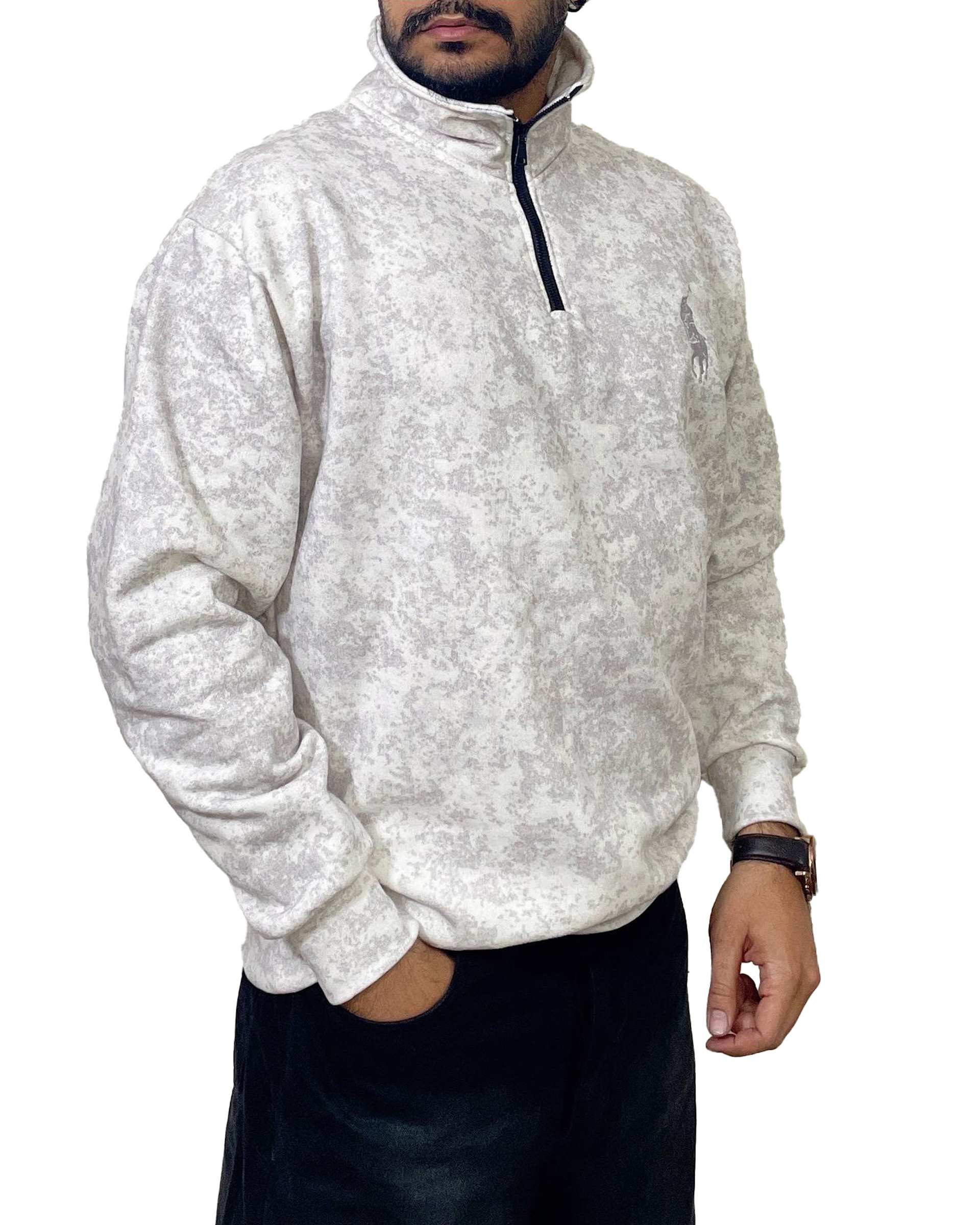 سویشرت مردانه نیم زیپ پولو سفید دیورسو Diverso کد 4841