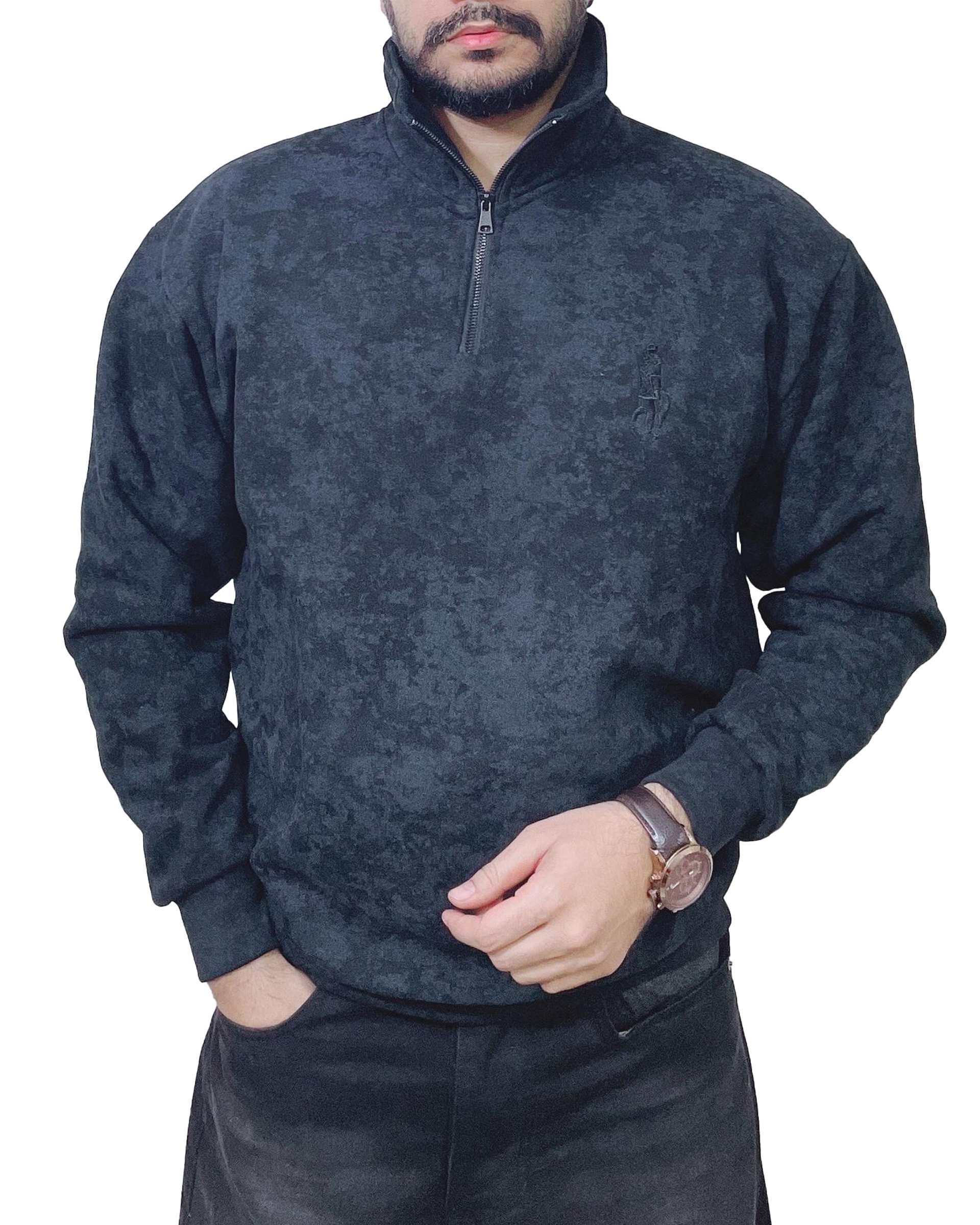 سویشرت مردانه نیم زیپ پولو مشکی دیورسو Diverso کد 4843