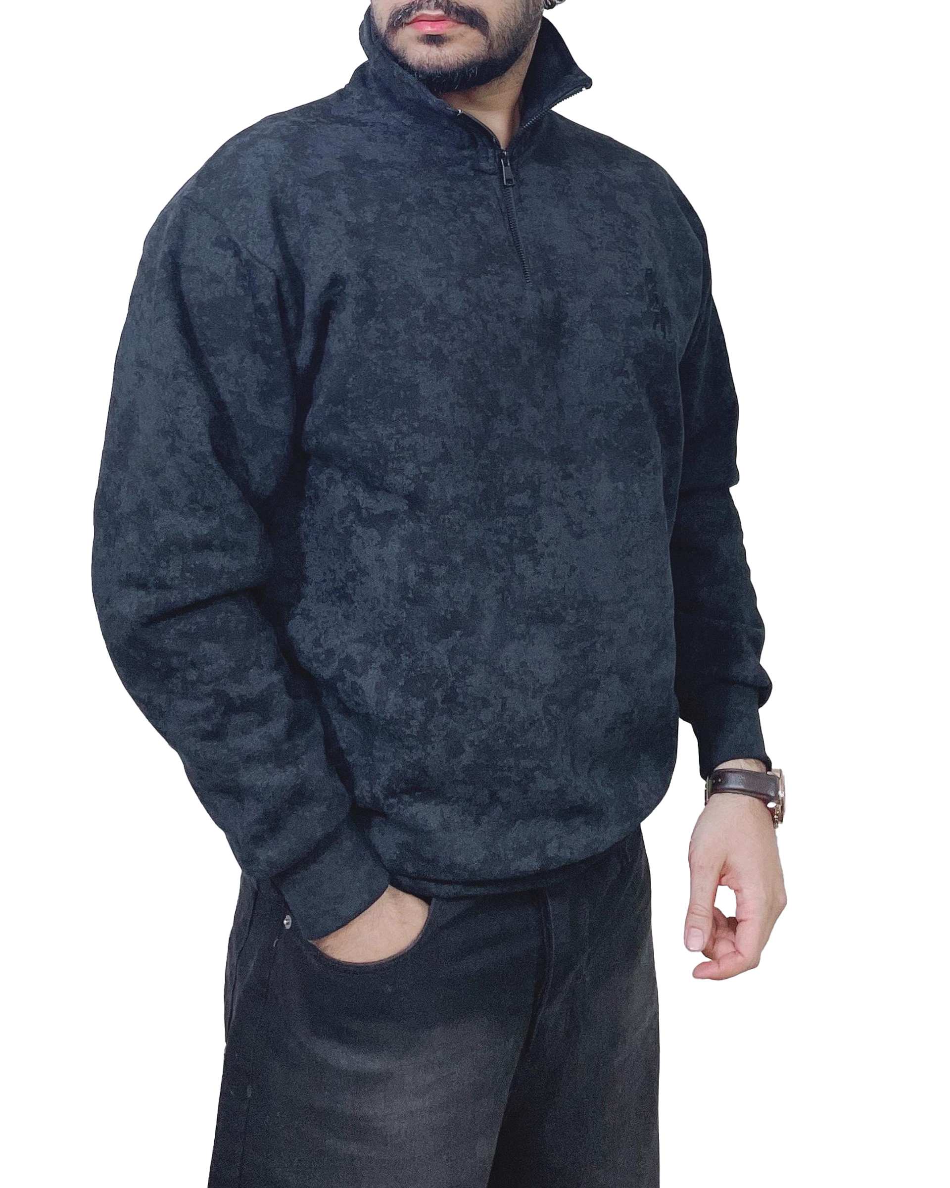 سویشرت مردانه نیم زیپ پولو مشکی دیورسو Diverso کد 4843