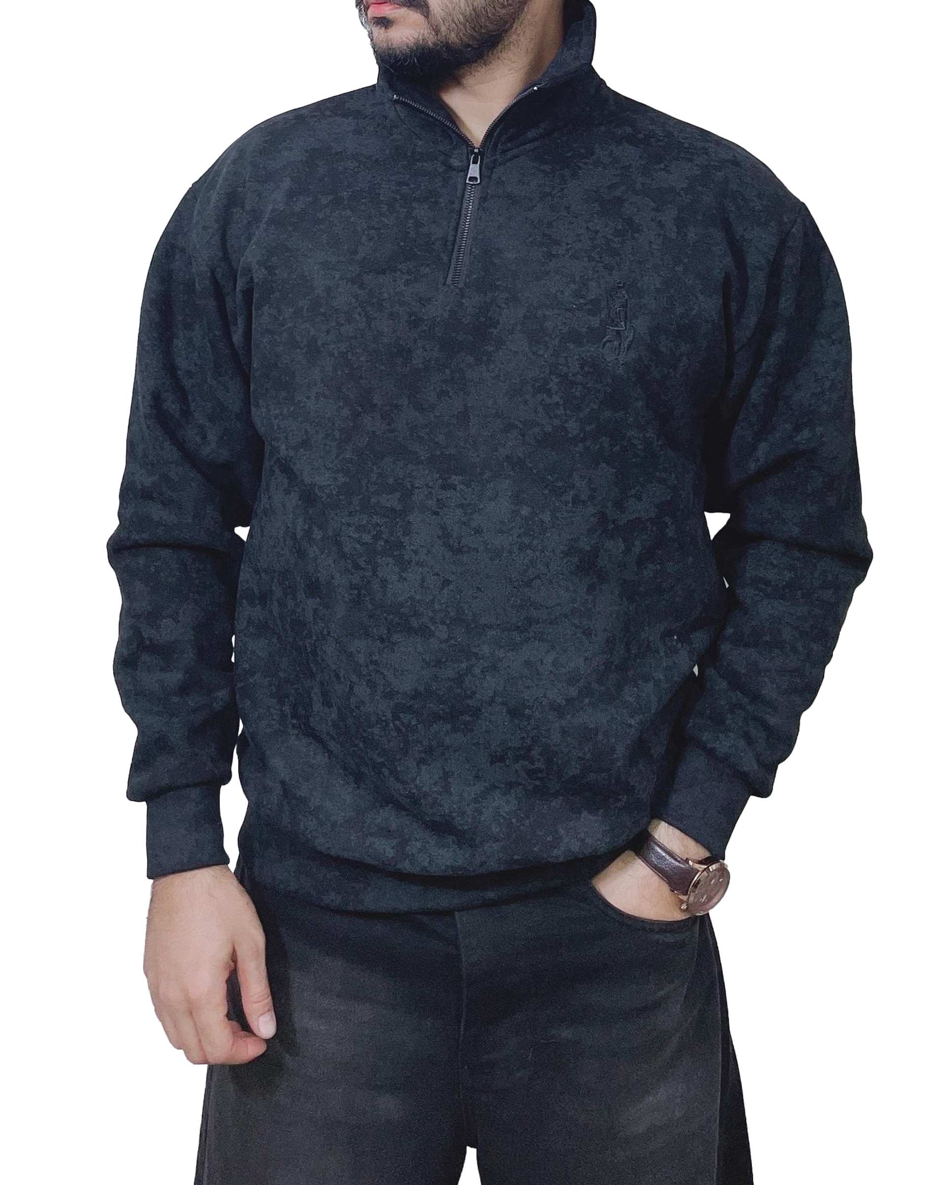 سویشرت مردانه نیم زیپ پولو مشکی دیورسو Diverso کد 4843