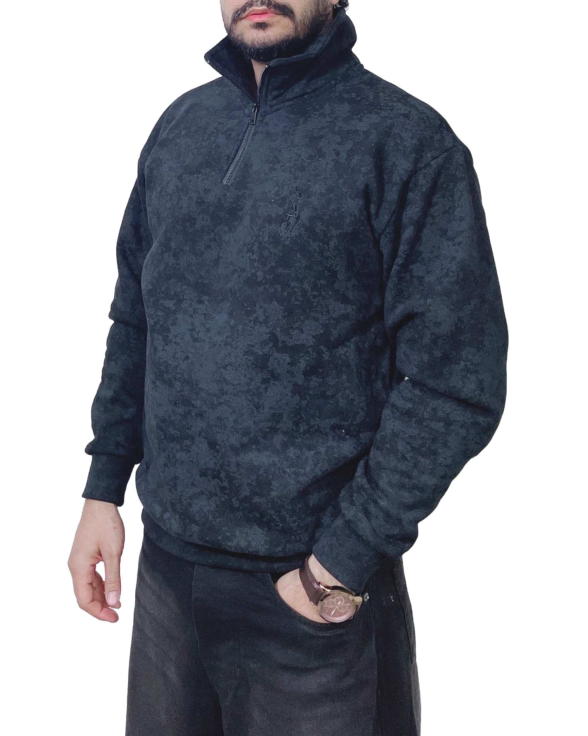 سویشرت مردانه نیم زیپ پولو مشکی دیورسو Diverso کد 4843