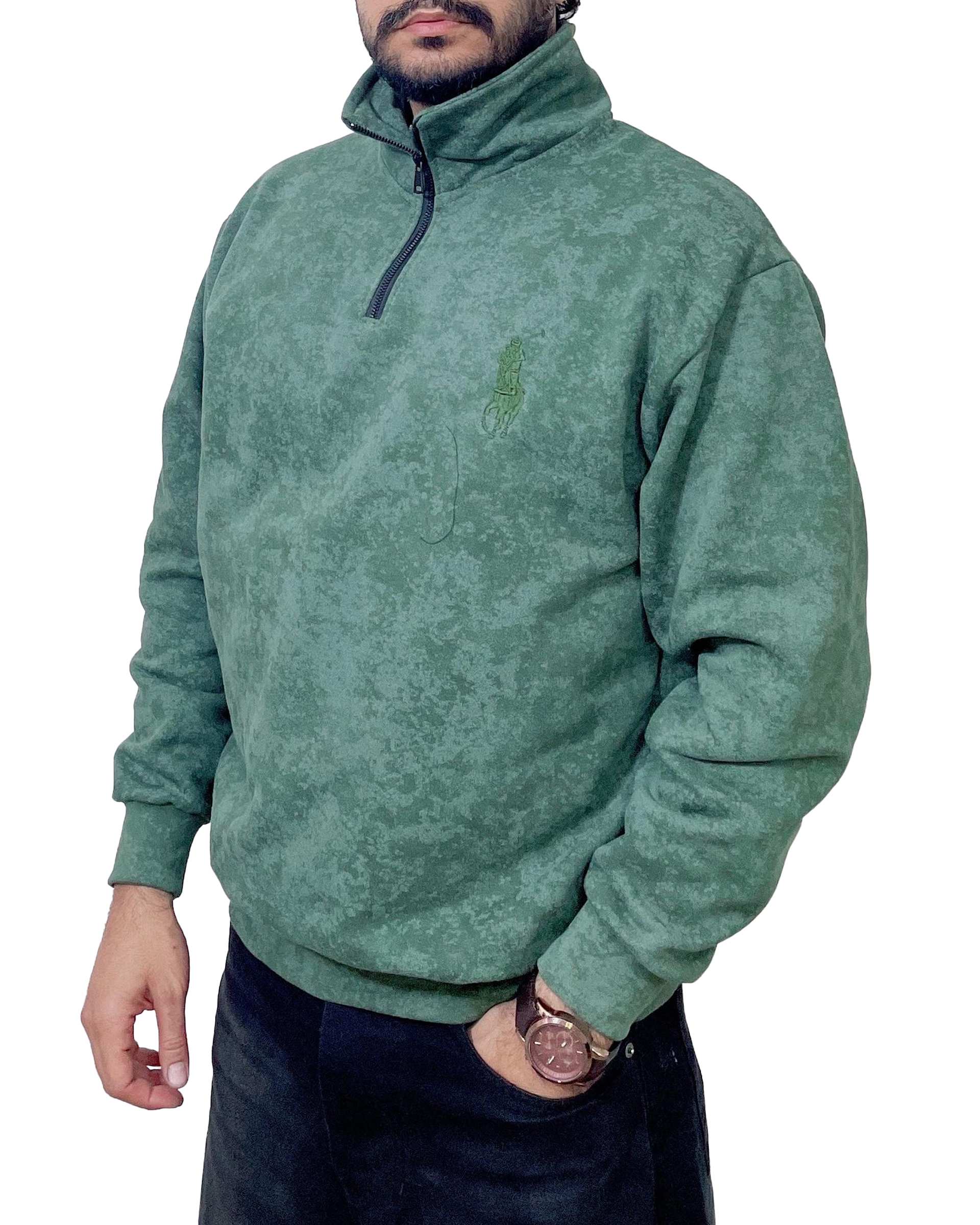 سویشرت مردانه نیم زیپ پولو سبز دیورسو Diverso کد 4844