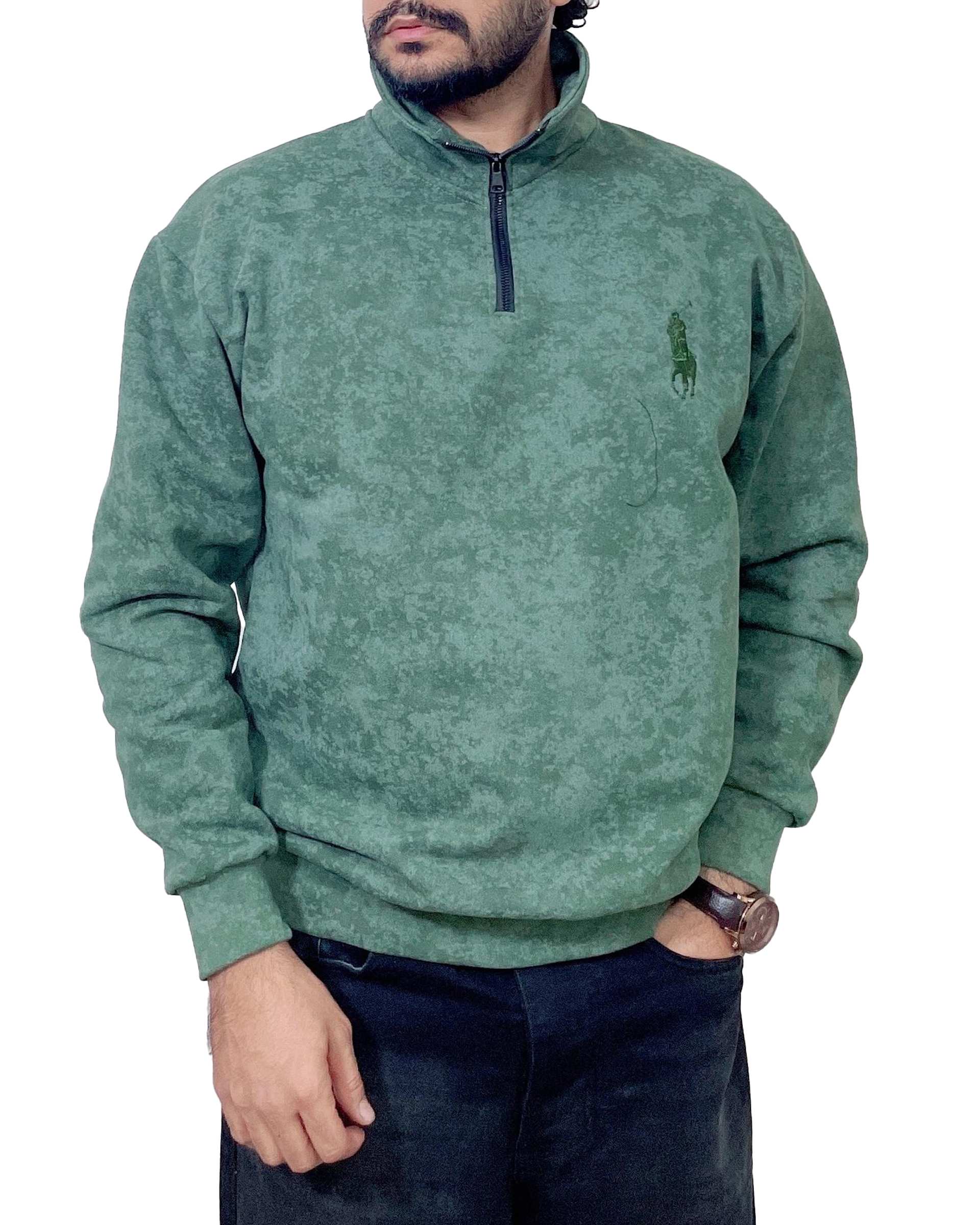 سویشرت مردانه نیم زیپ پولو سبز دیورسو Diverso کد 4844