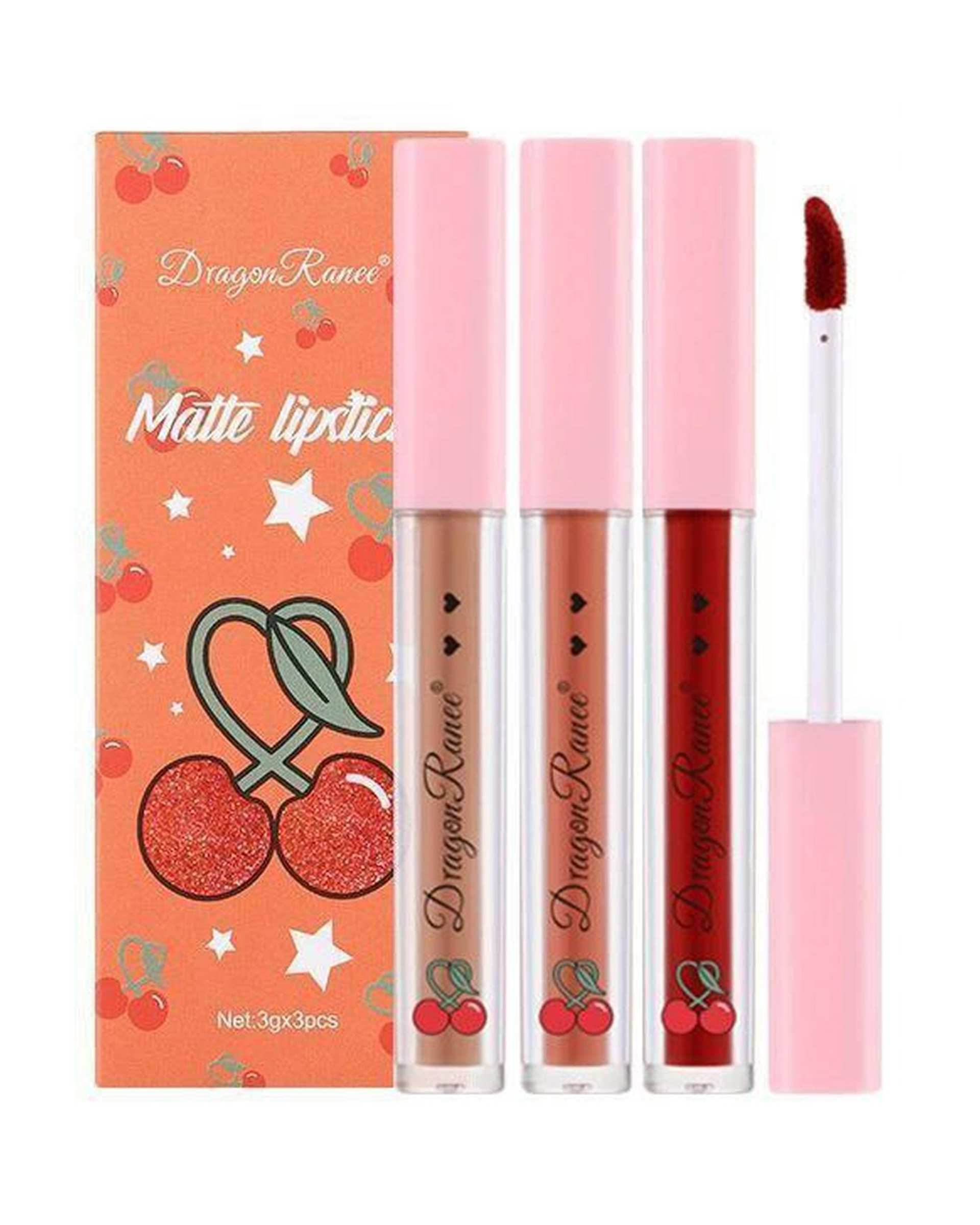 پک ۳ عددی رژ لب مایع طرح گیلاس کد B