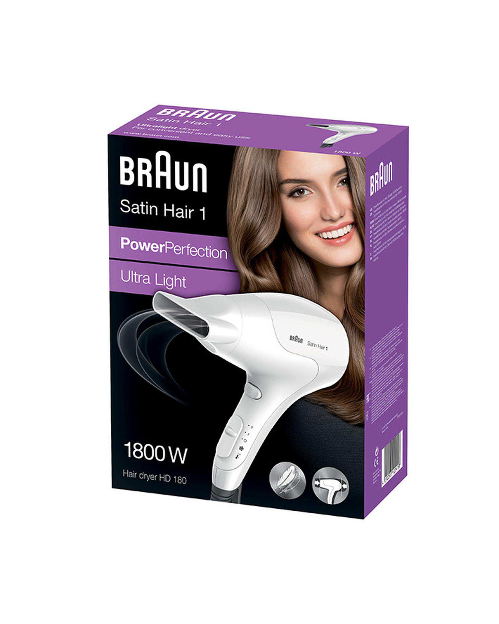سشوار 1800 وات براون Braun سری ساتین هیر 1 پاور پرفکشن وایت مدل BRHD180E