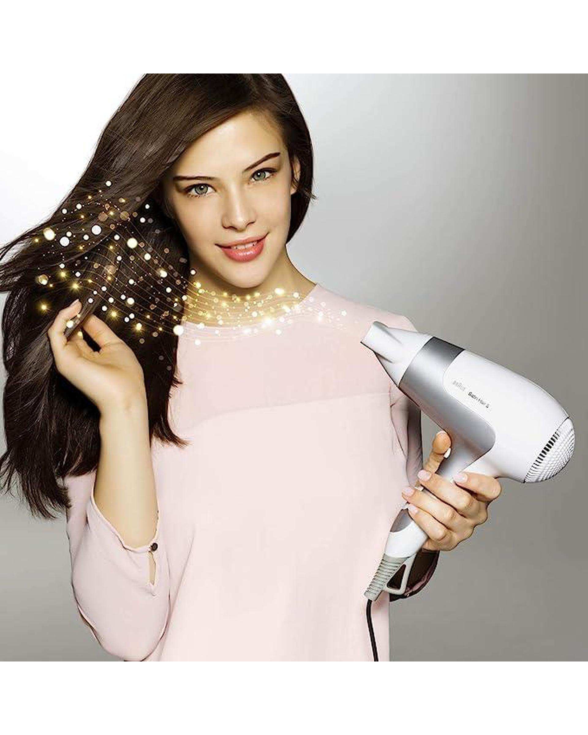 سشوار 2500 وات براون Braun سری ساتین هیر 5 پاور پرفکشن وایت & متالیک گری مدل BRHD580E